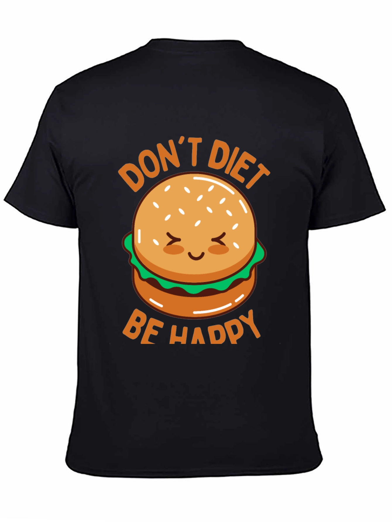 Black Don't Diet Be Happy T-Shirt - Cute Burger Graphic Tee view 4