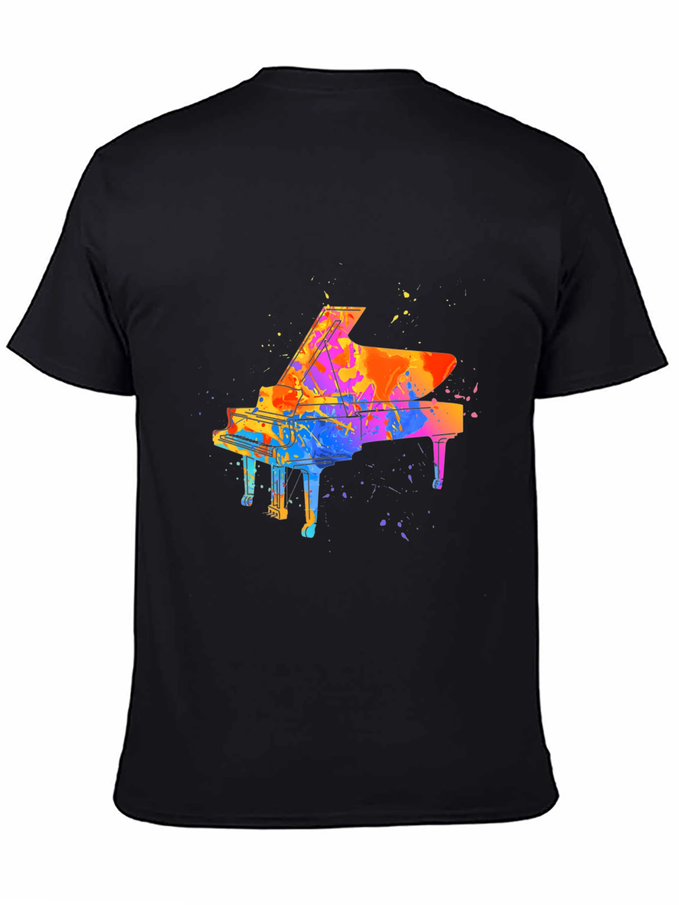 Black Watercolor Piano Graphic Men's Black T-Shirt view 4