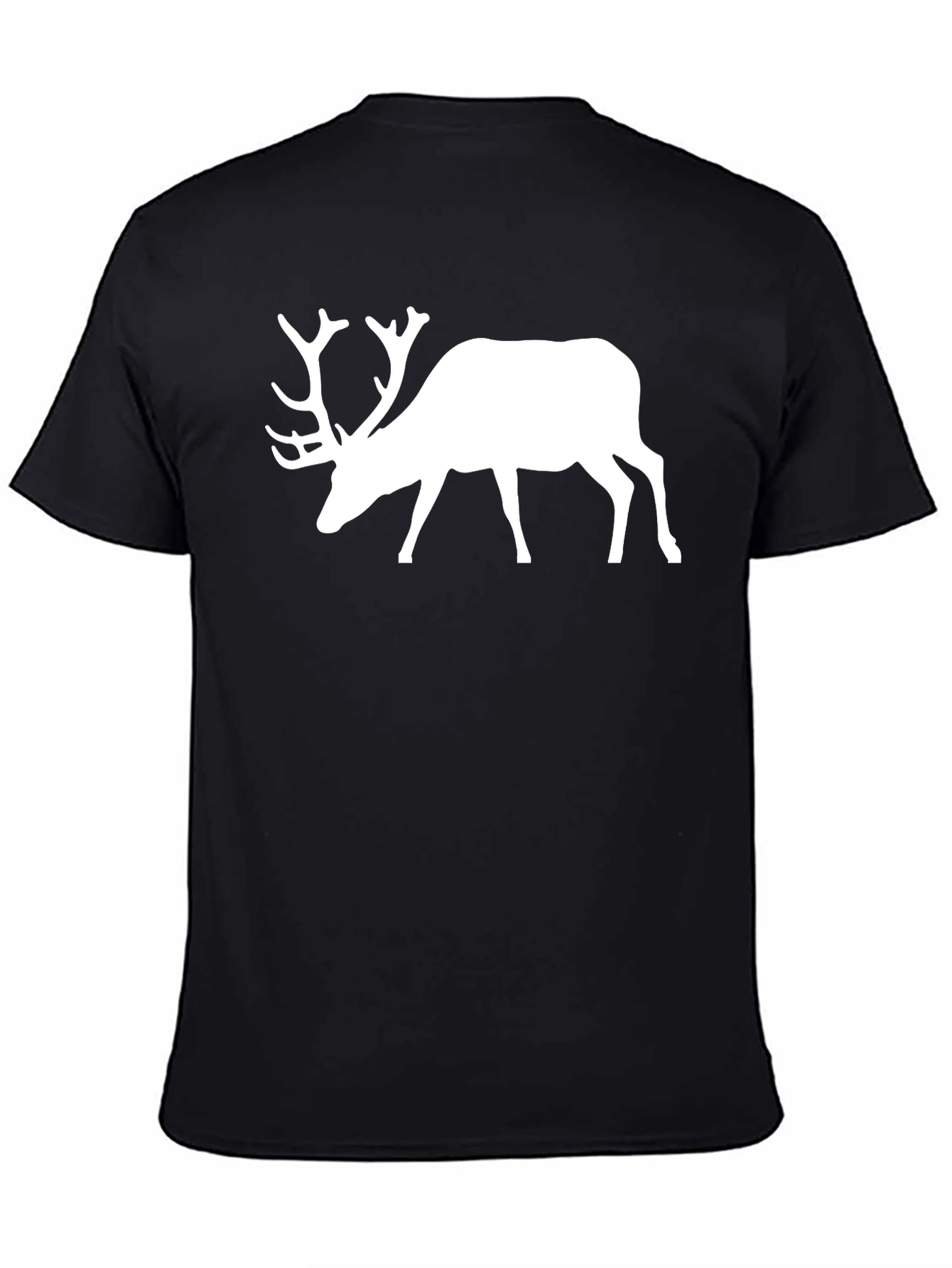 Black Men's Black T-Shirt with White Deer Graphic view 4
