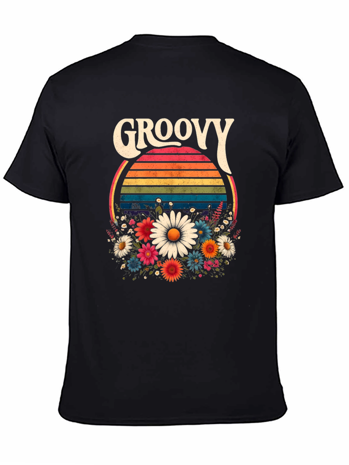 Black Groovy Floral T-Shirt - Retro Style view 4