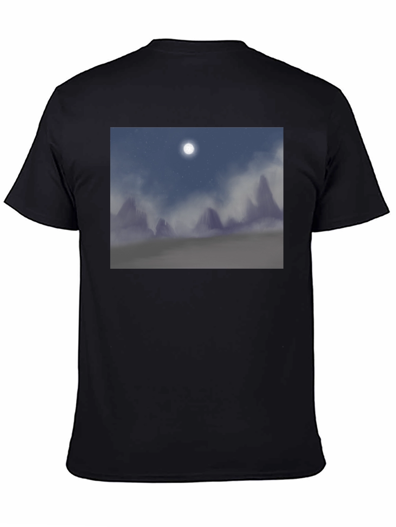 Black Moonlit Mountainscape T-Shirt - Black view 4