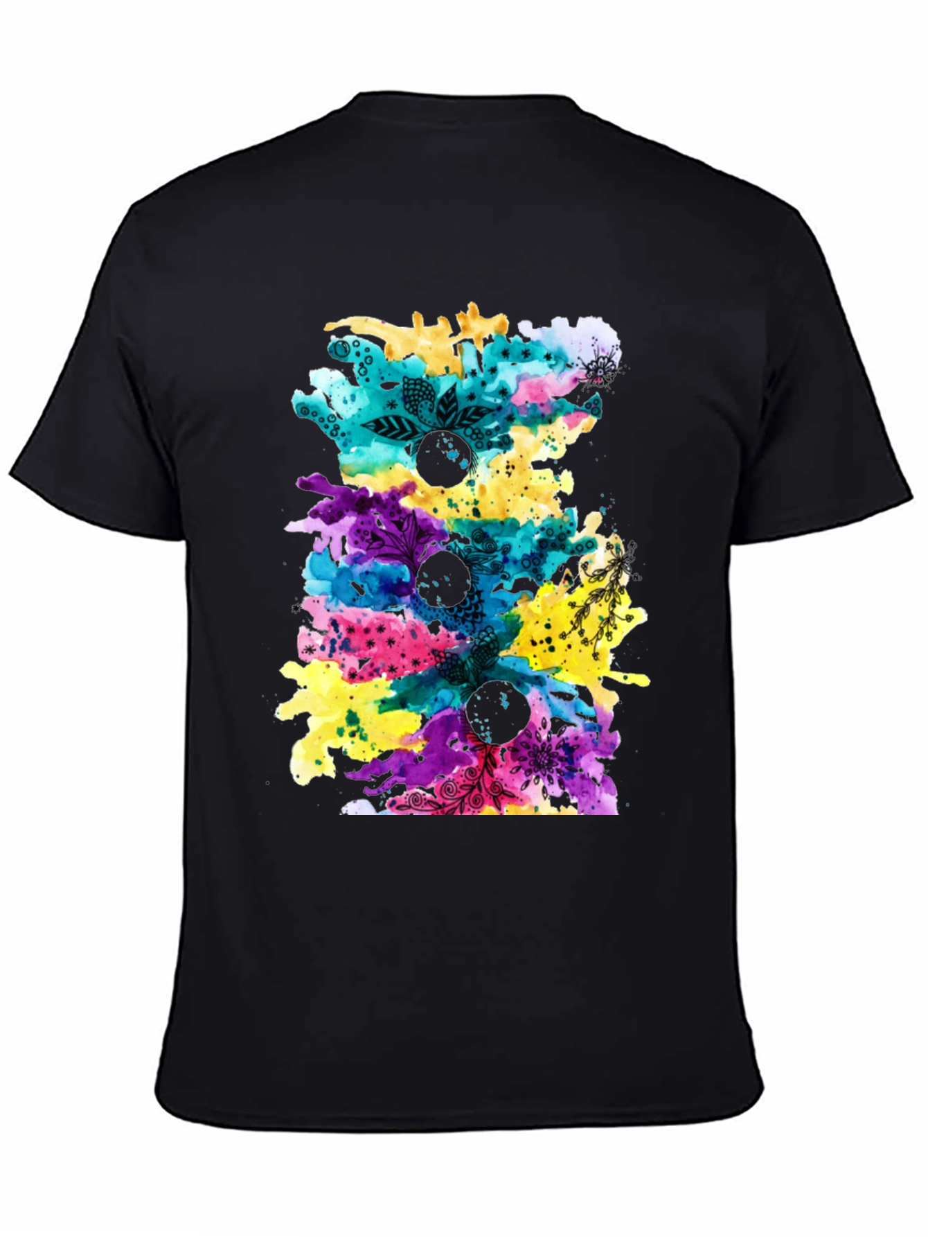 Black Abstract Watercolor Print Black T-Shirt view 4