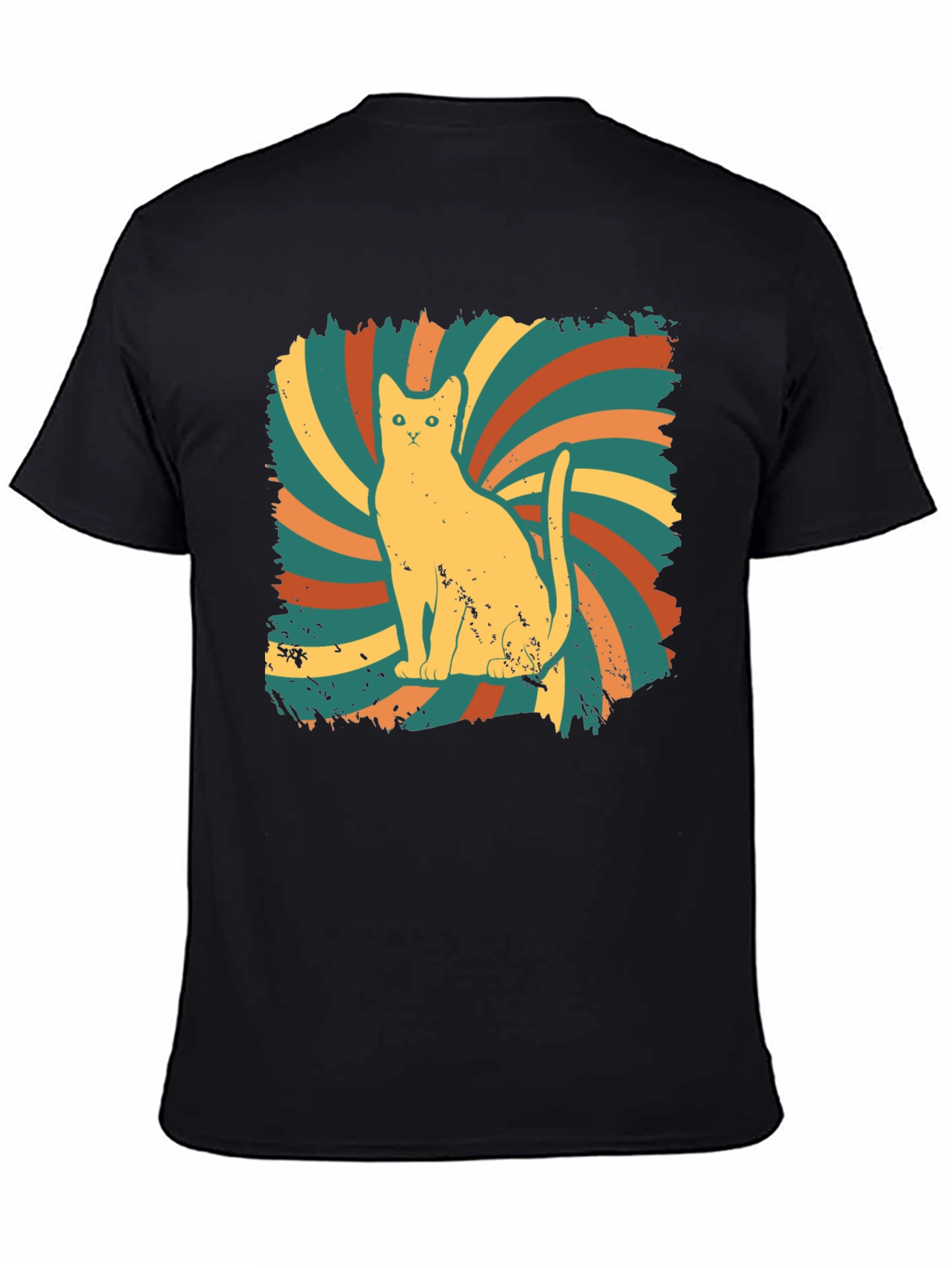 Black Retro Cat Graphic Tee - Vintage Style T-Shirt view 4