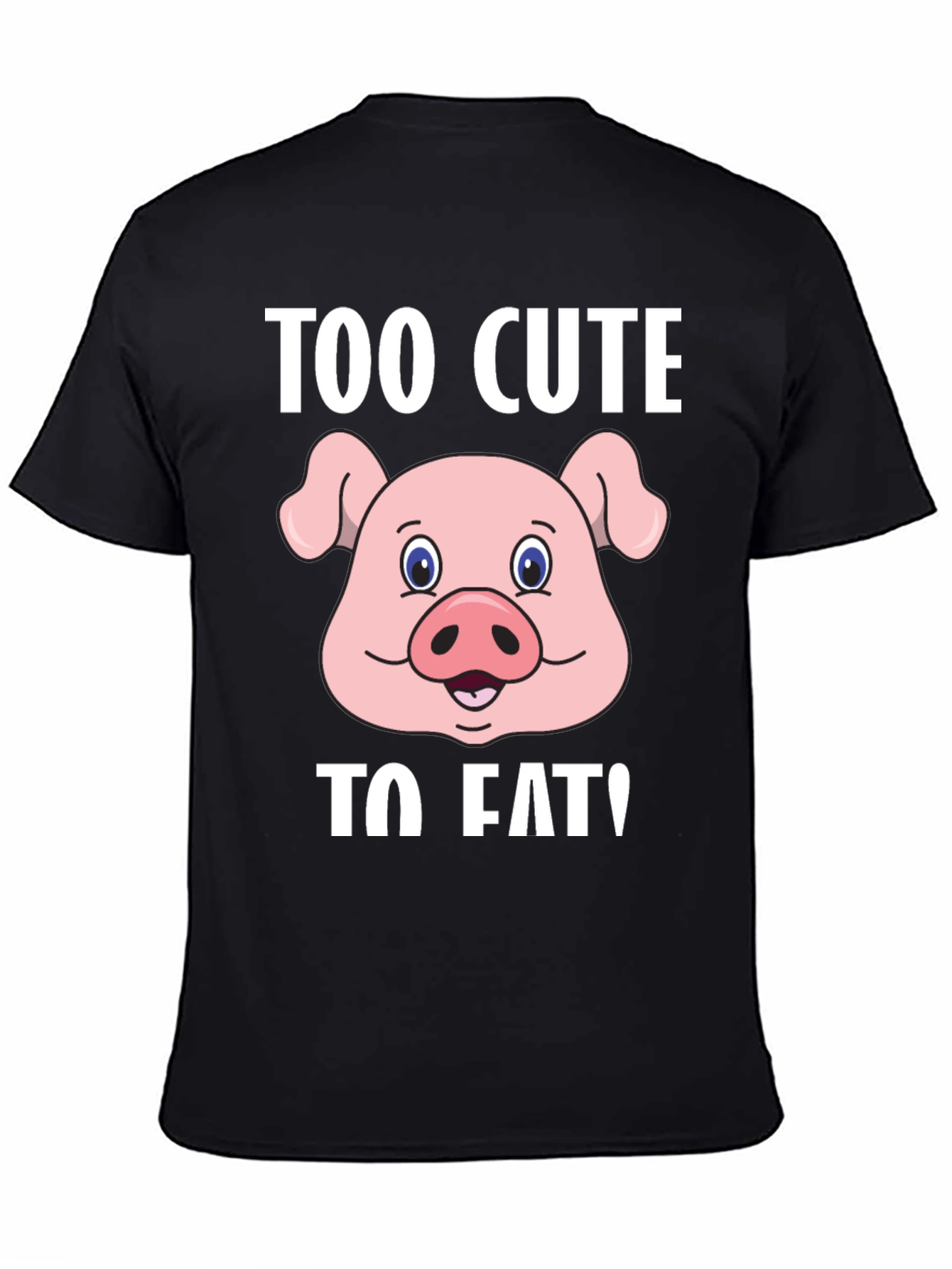 Black Cute Pig Graphic T-Shirt - "Too Cute To Eat!" view 4