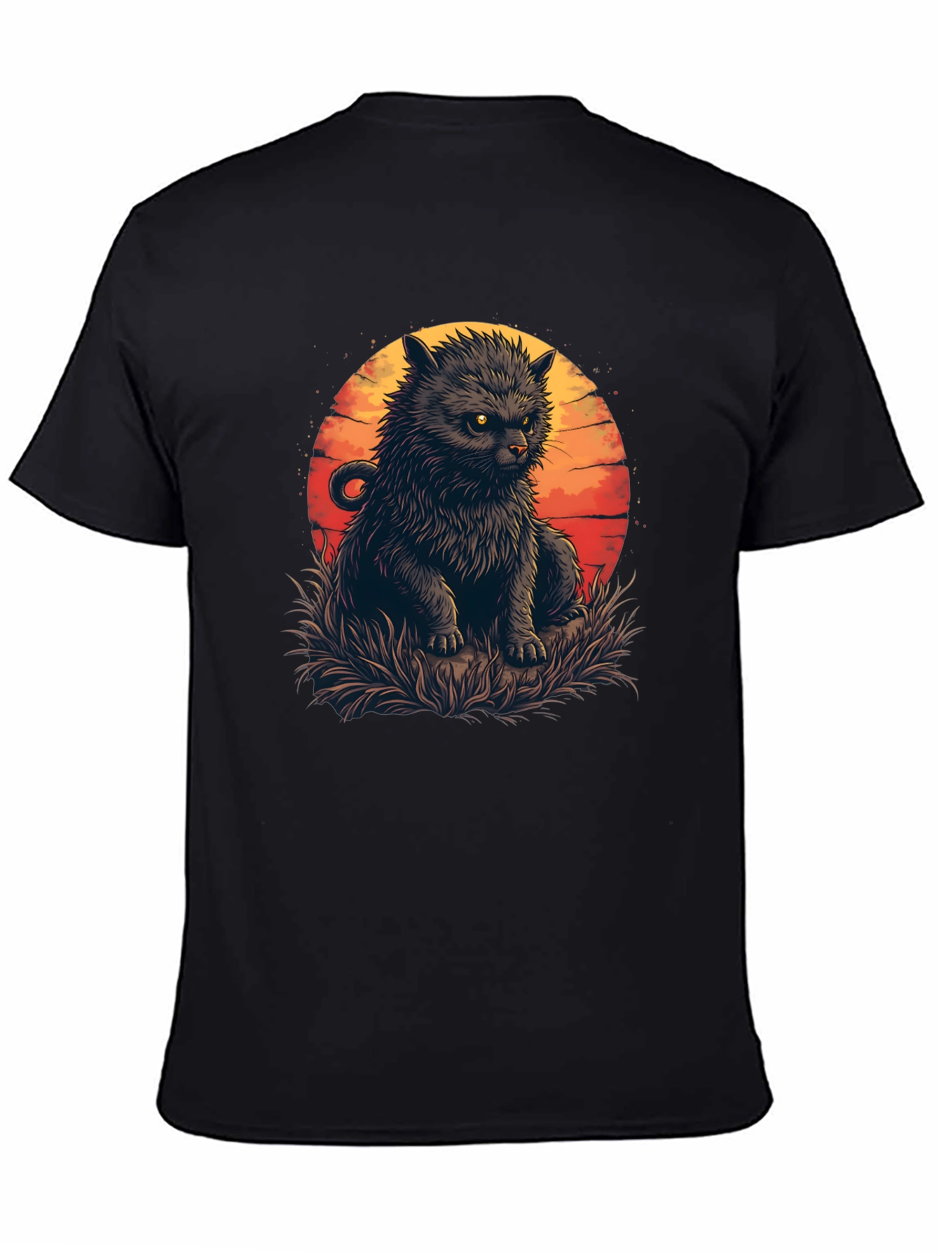 Black Black Cat Sunset Graphic Tee view 4