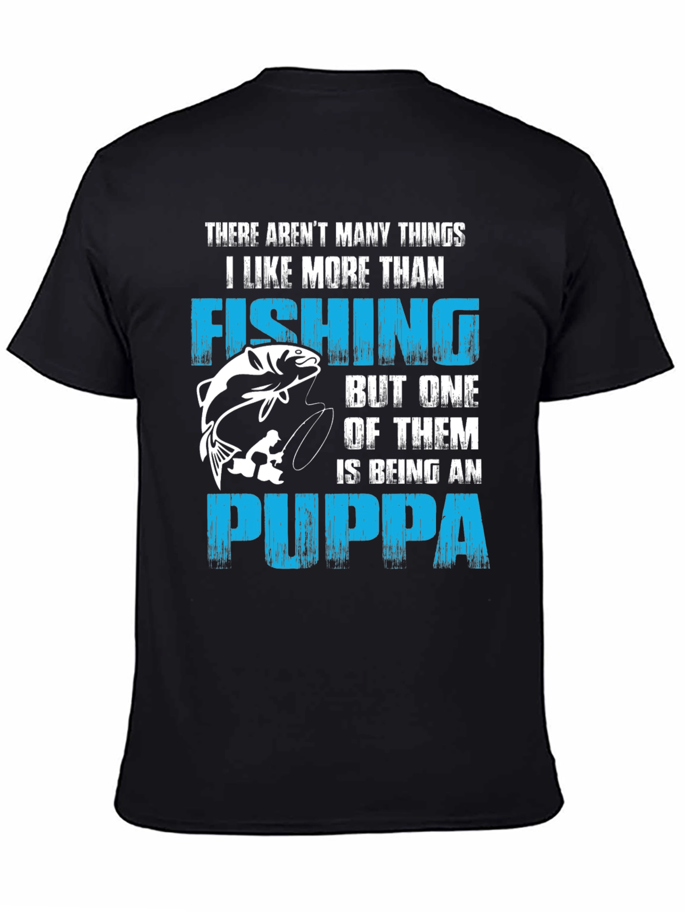 Black Fishing & Puppa T-Shirt - Gift for Fisherman Grandfather view 4