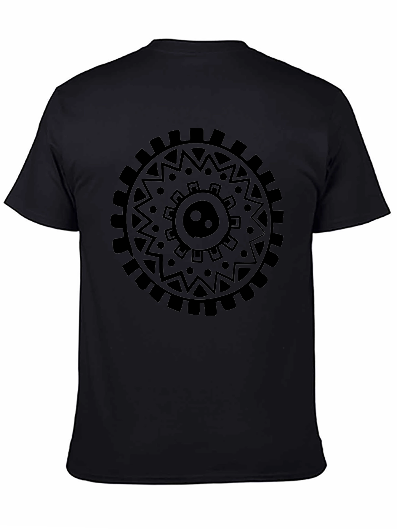 Black Black Graphic Tee - Circular Tribal Design view 4