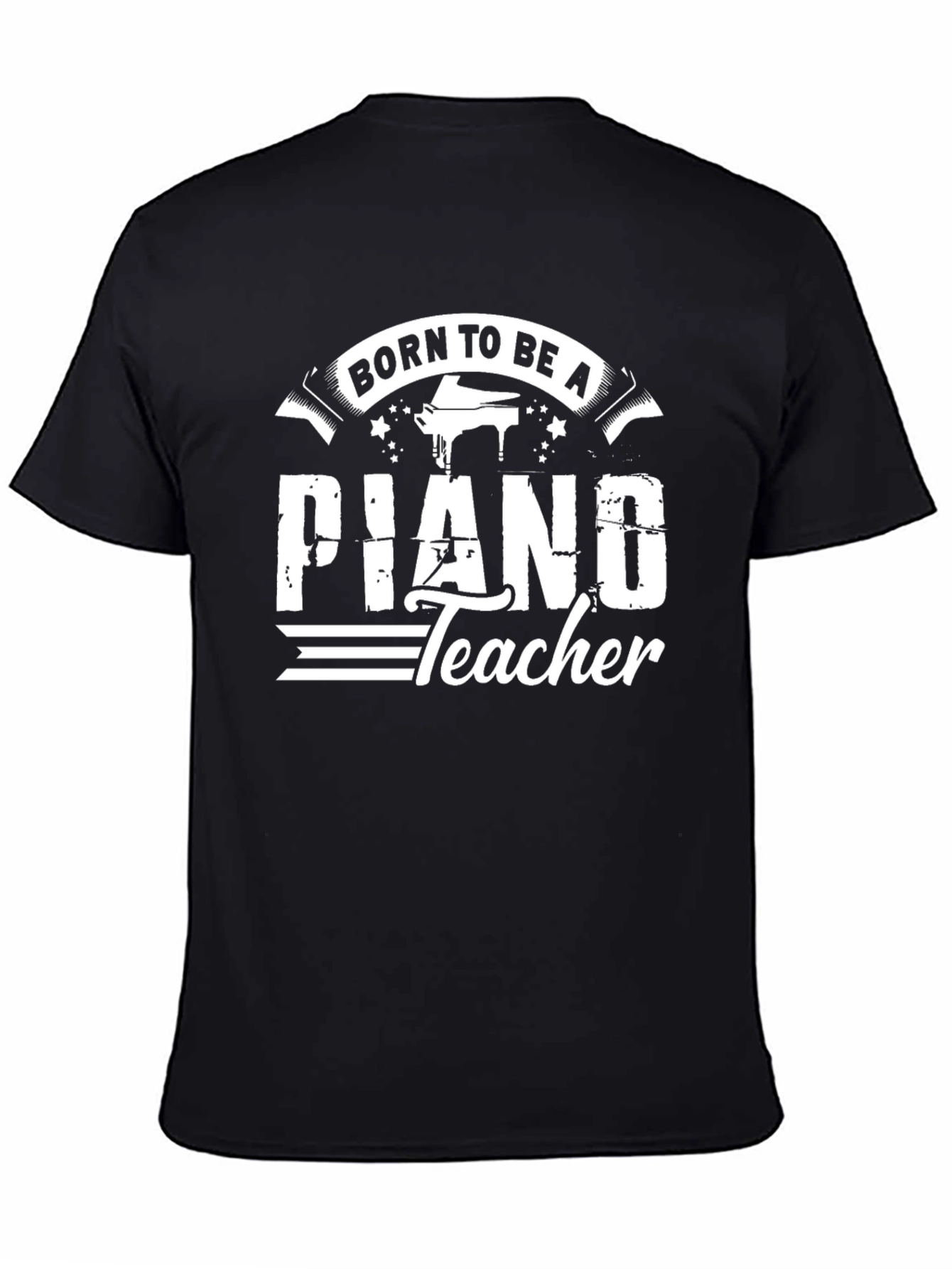 Black Born To Be A Piano Teacher Black T-Shirt view 4