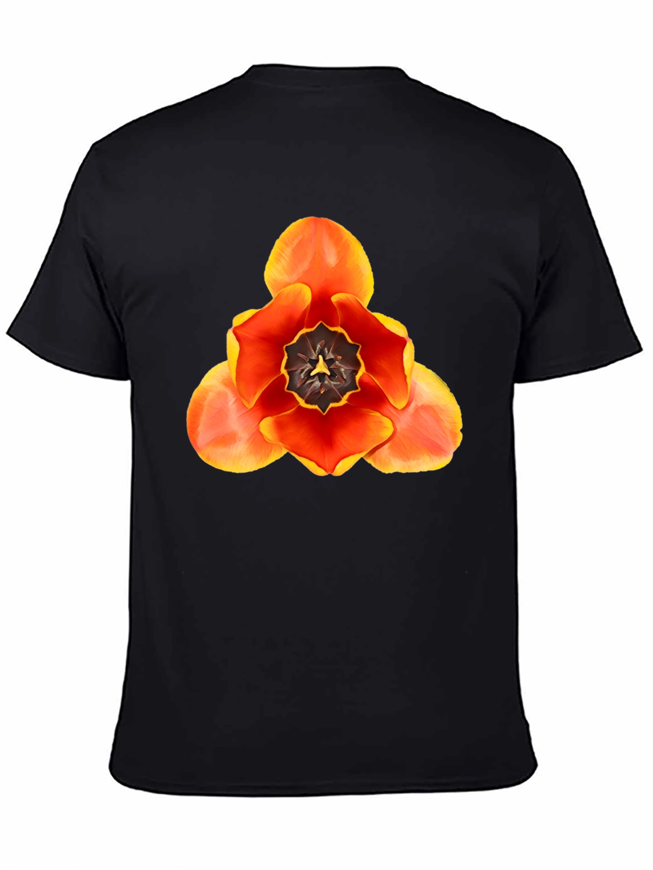 Black Floral Graphic T-Shirt - Bold Tulip Design view 4