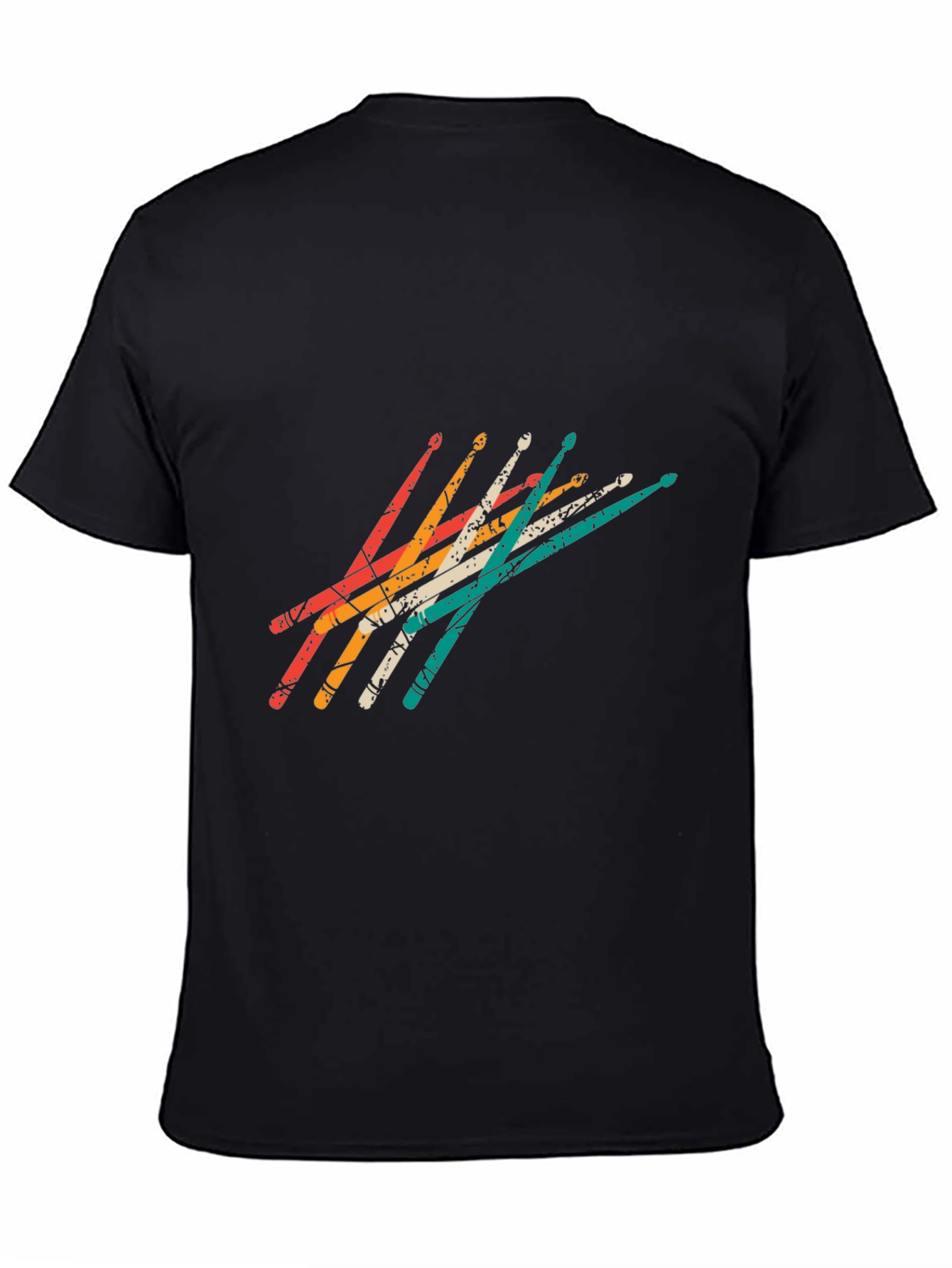 Black Retro Drumsticks Graphic Tee - Black Casual T-Shirt view 4