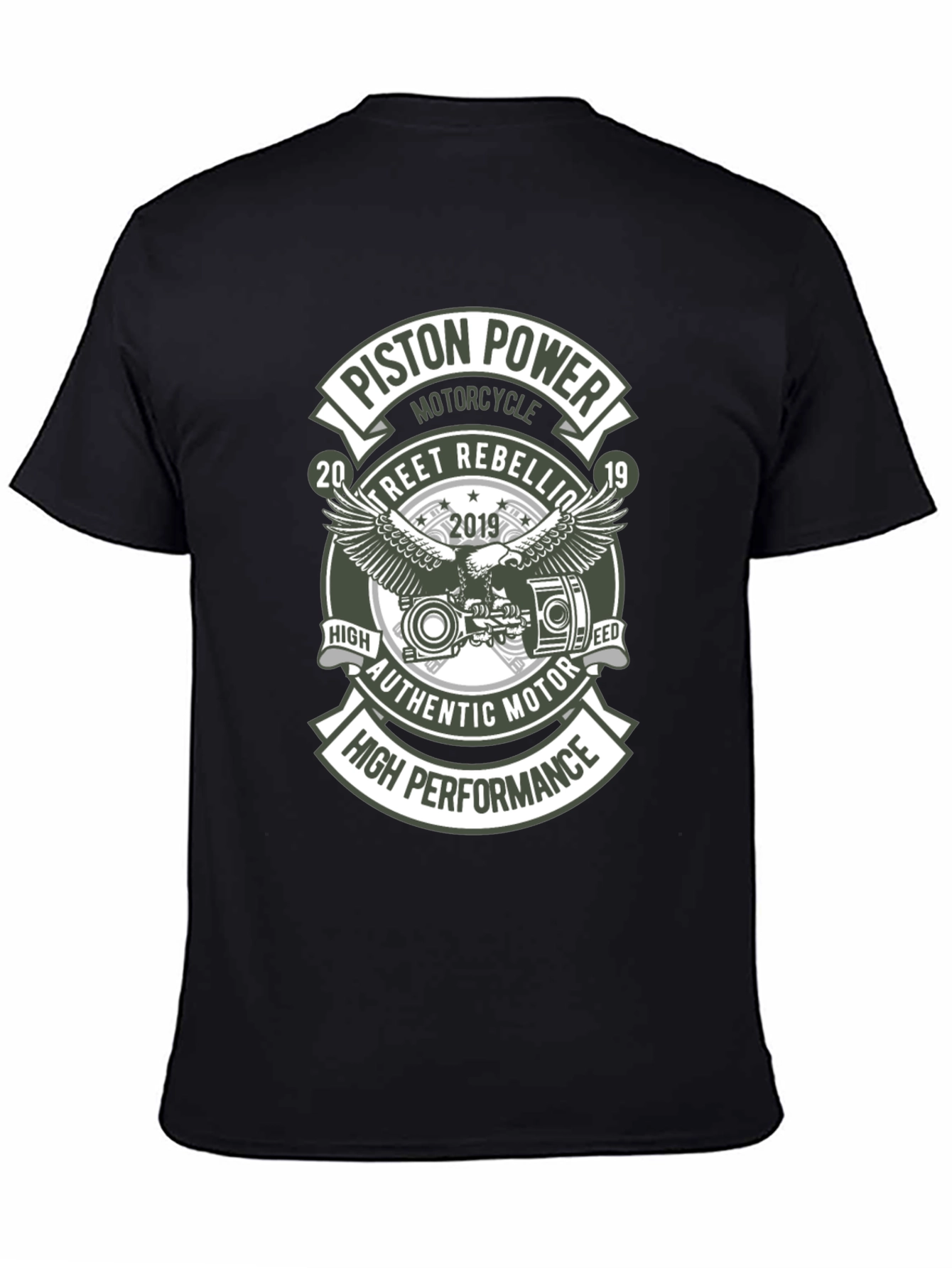 Black Piston Power Motorcycle T-Shirt - Street Rebellion view 4