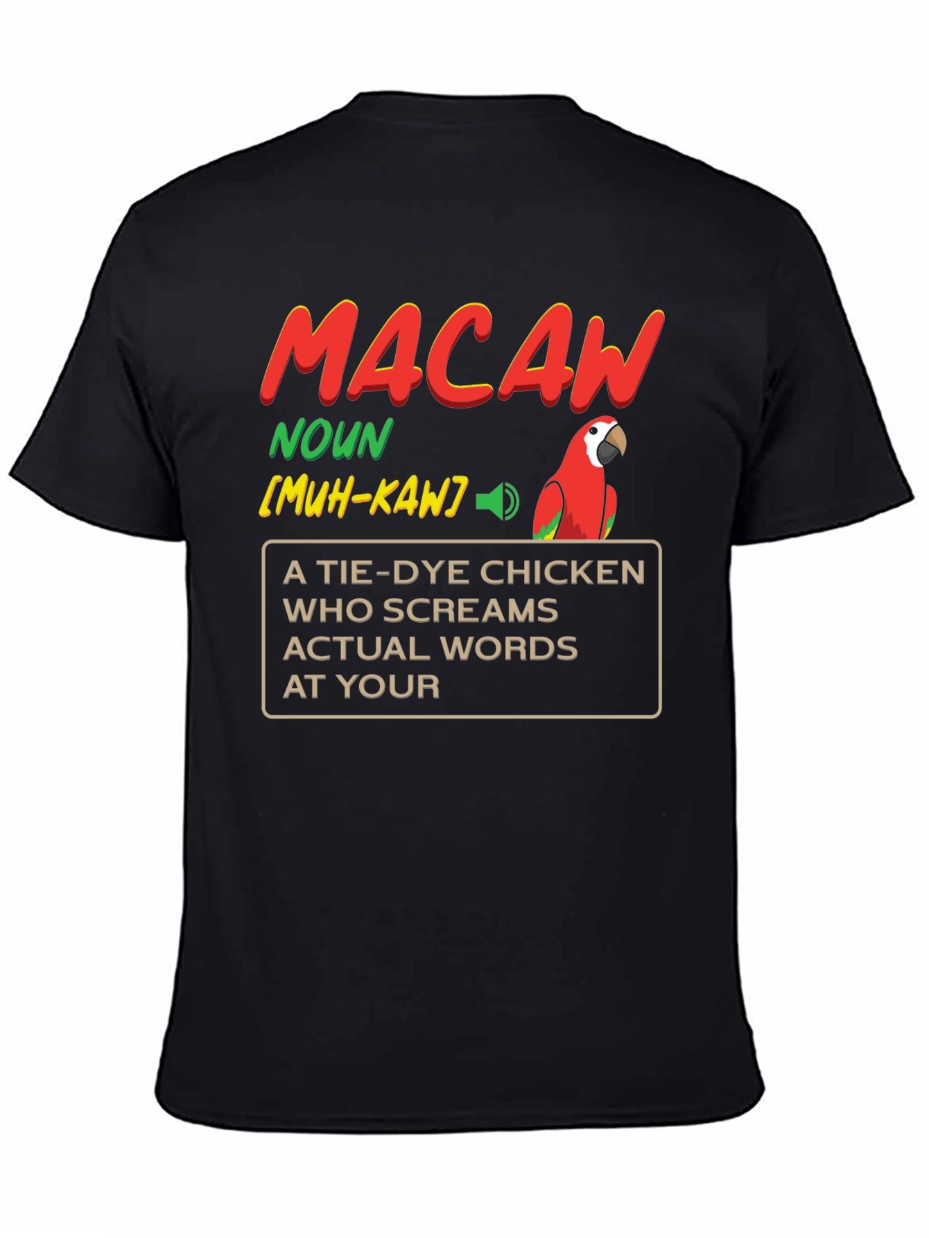 Black Macaw Definition Graphic T-Shirt - Novelty Bird Lover Tee view 4