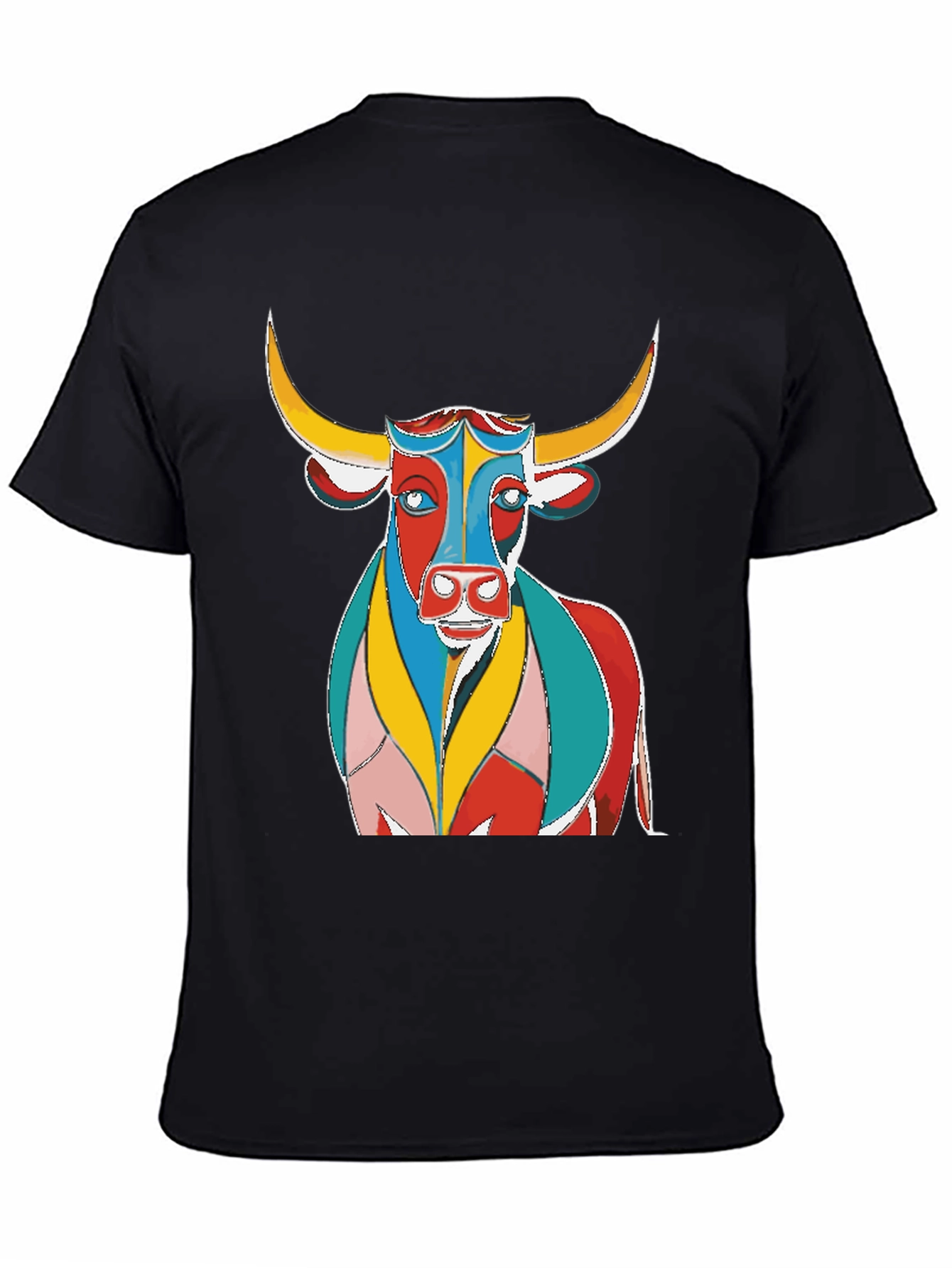 Black Colorful Bull Graphic Print Black T-Shirt view 4