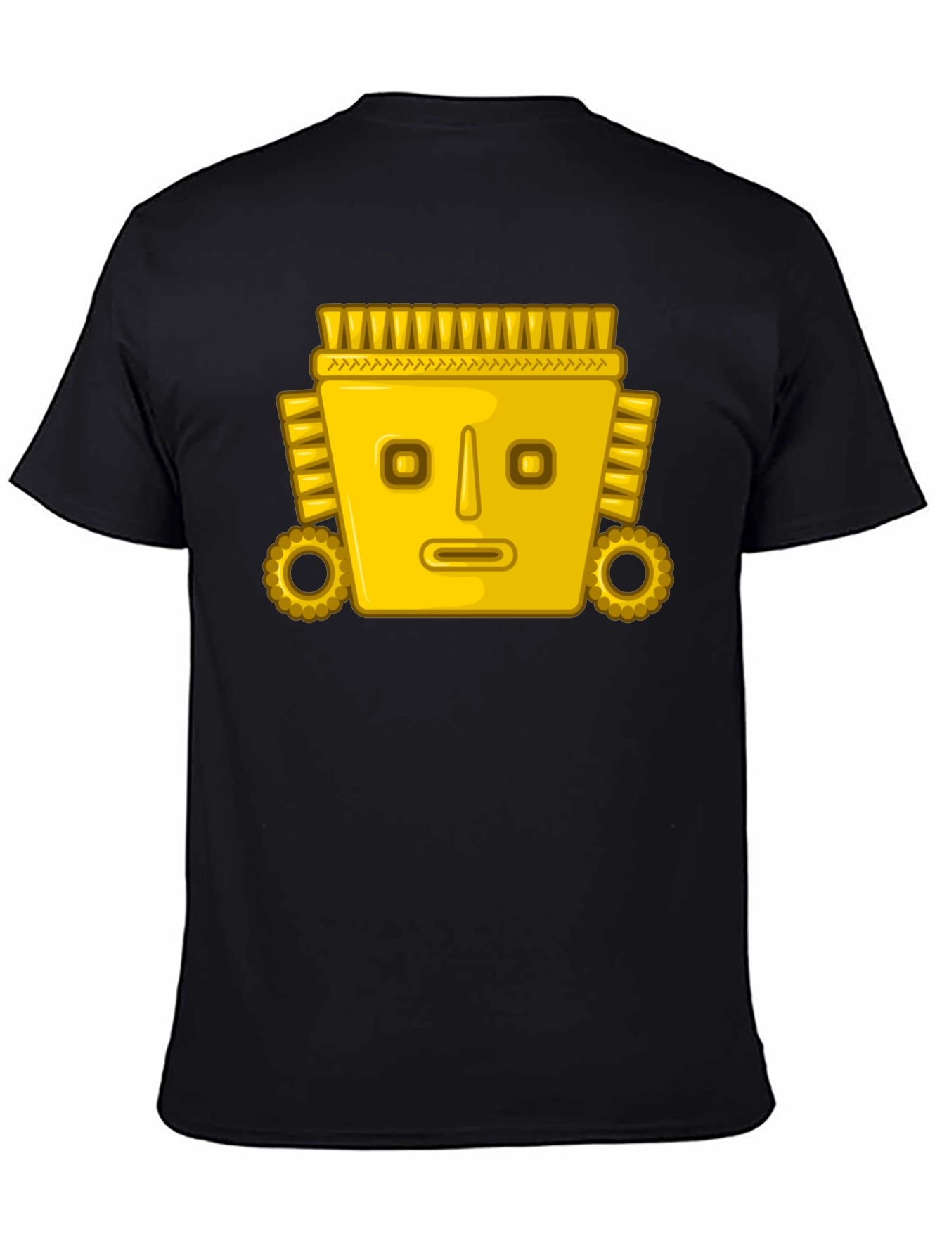 Black Aztec Gold Mask Graphic Tee - Black Casual T-Shirt view 4