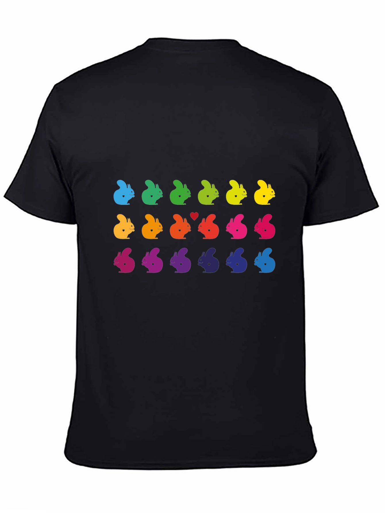 Black Rainbow Squirrel Pattern Black T-Shirt view 4