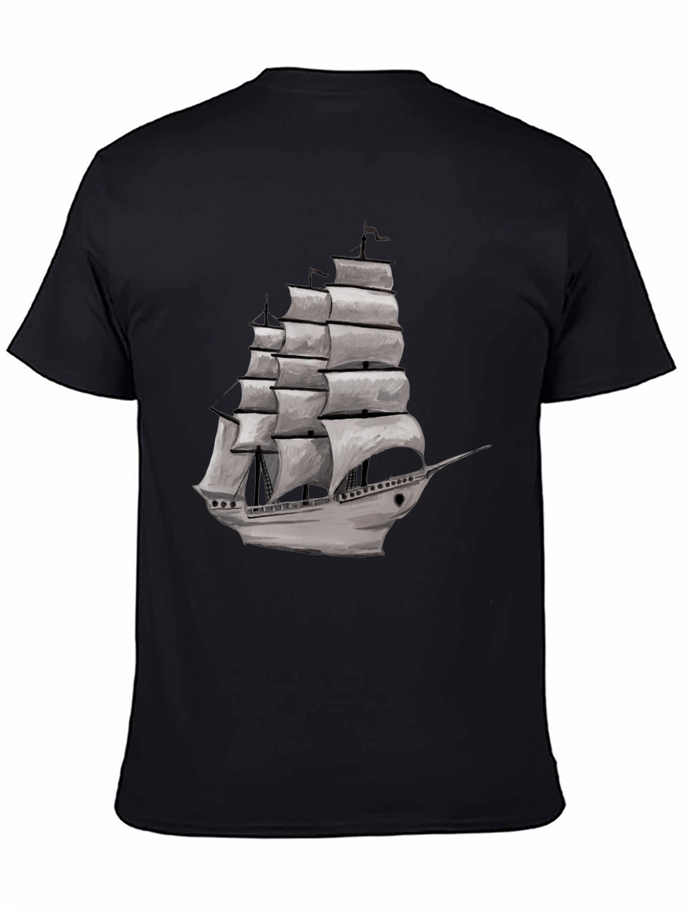 Black Nautical Sailboat Graphic Tee - Black Cotton Blend view 4