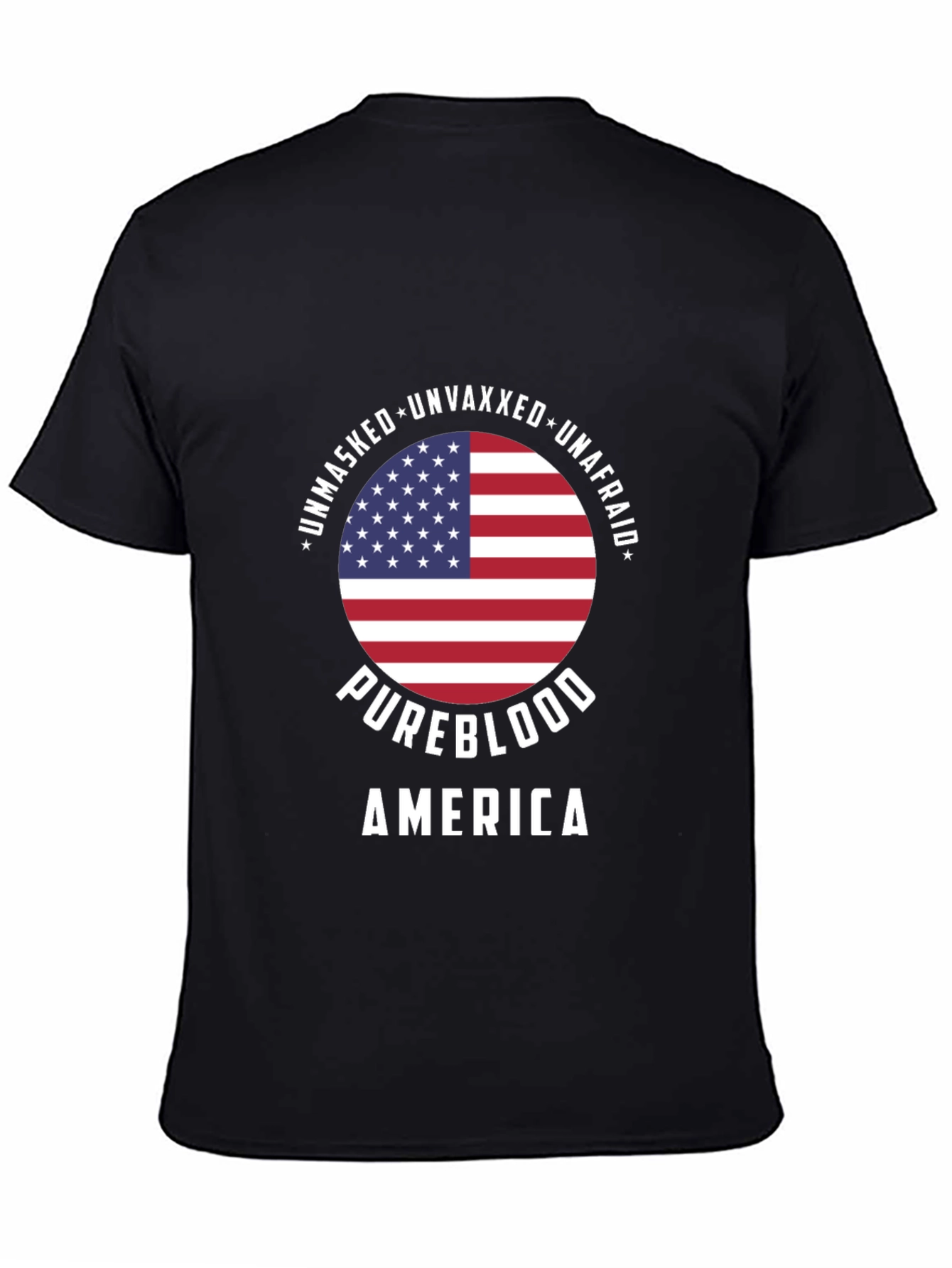Black Unmasked Unvaxxed Pureblood America T-Shirt view 4