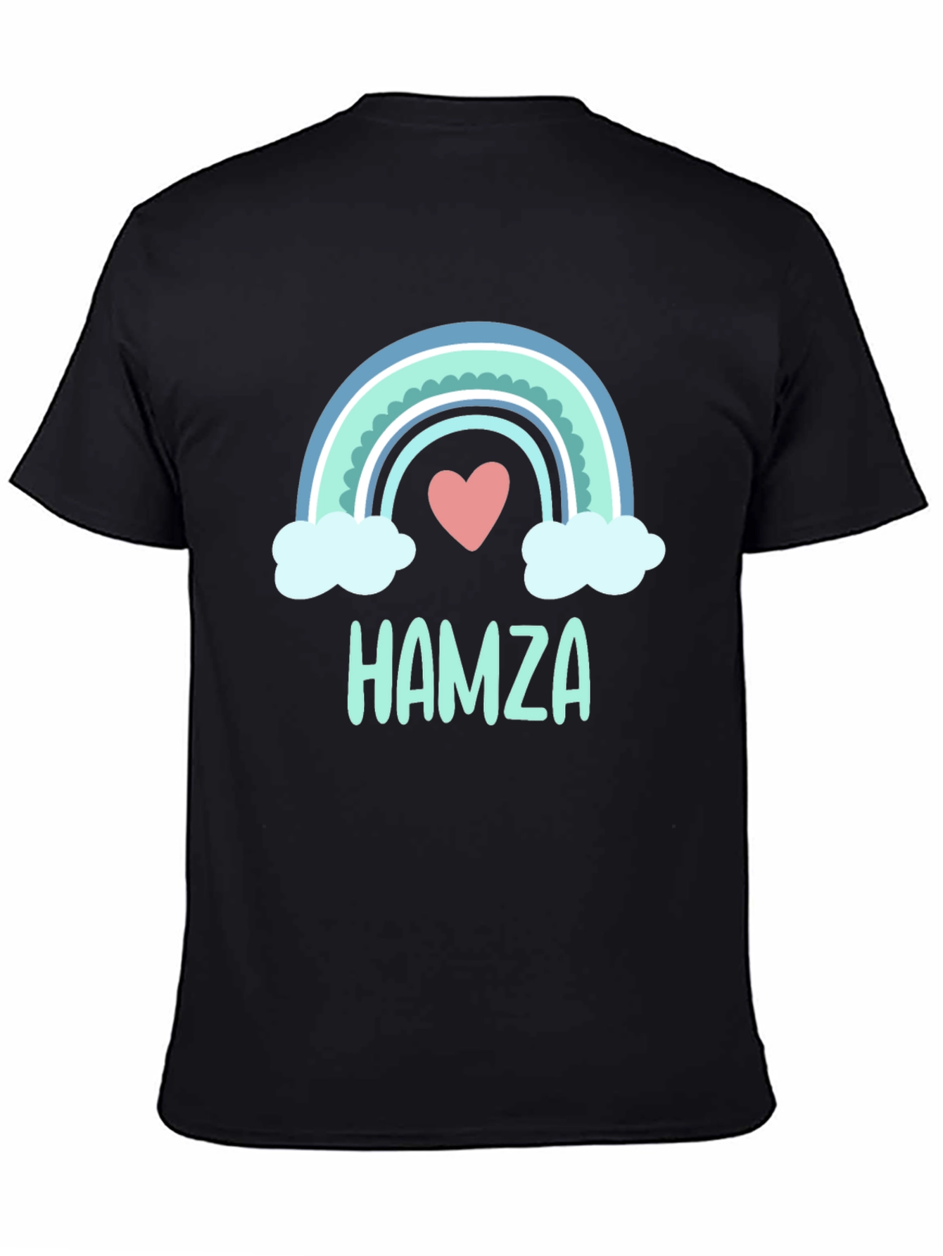 Black Personalized Hamza Rainbow Heart T-Shirt view 4