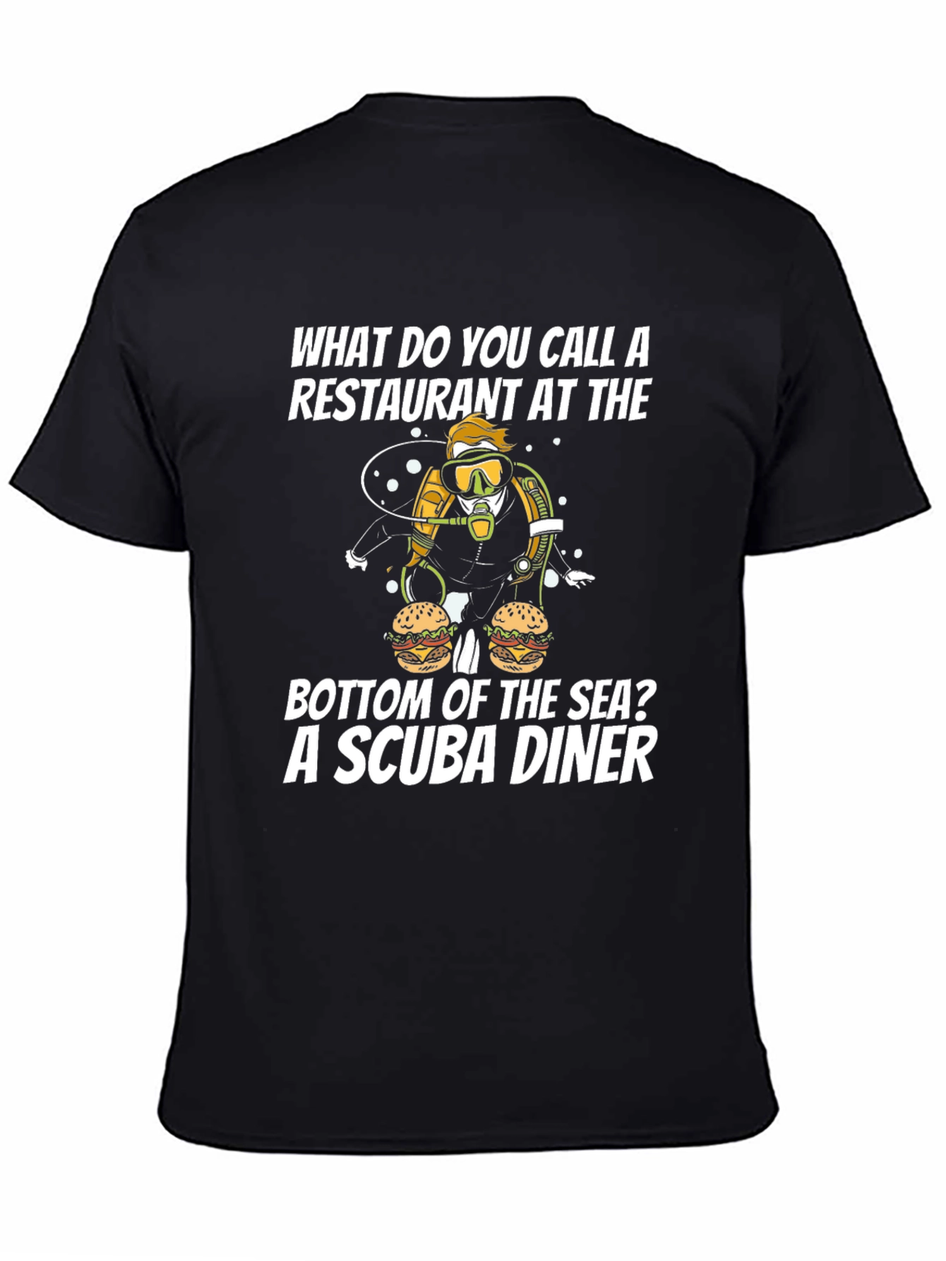 Black Scuba Diner T-Shirt - Funny Scuba Diving Pun Tee view 4