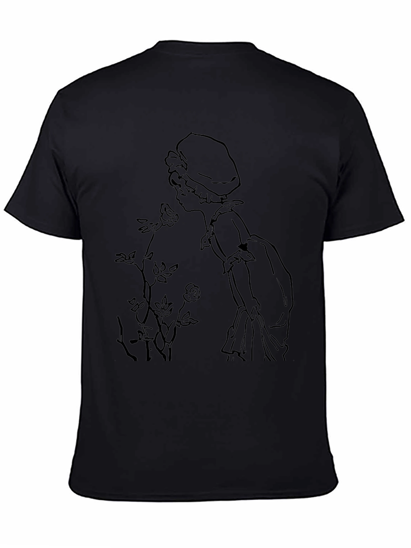 Black Vintage Girl & Roses Graphic Black T-Shirt view 4