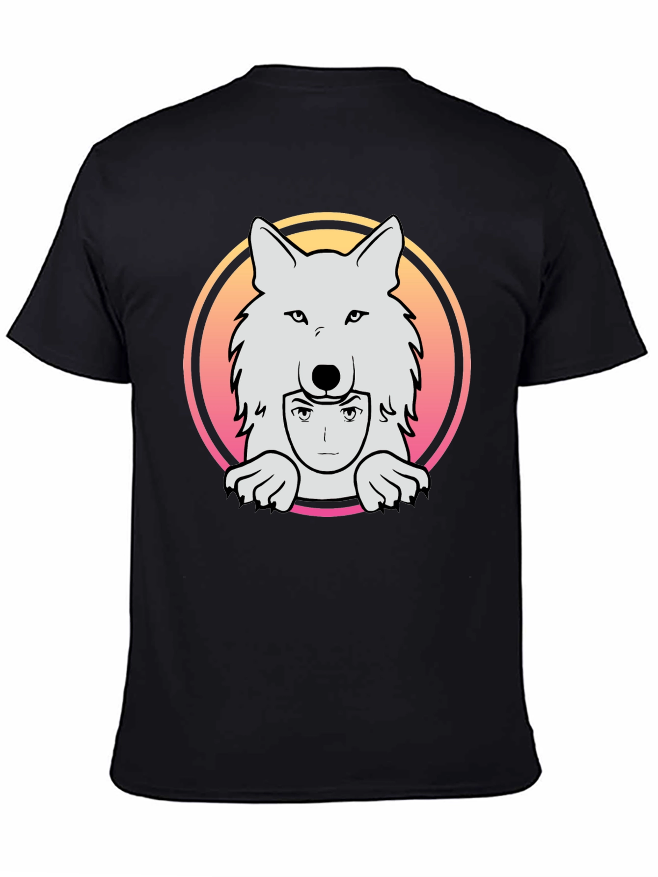 Black Anime Wolf Graphic Tee - Black Cotton T-Shirt view 4