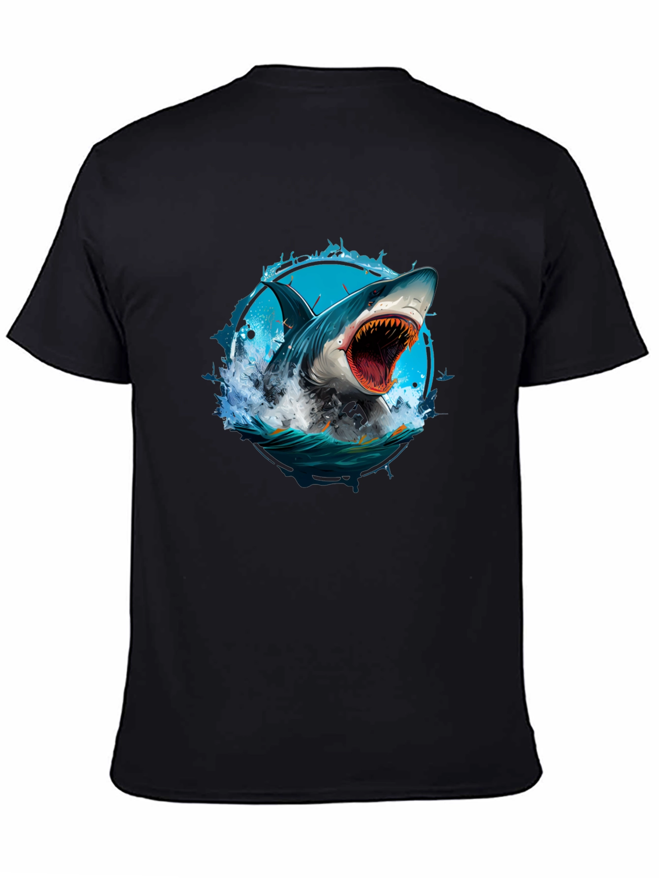 Black Shark Attack Graphic Tee - Black Cotton T-Shirt view 4