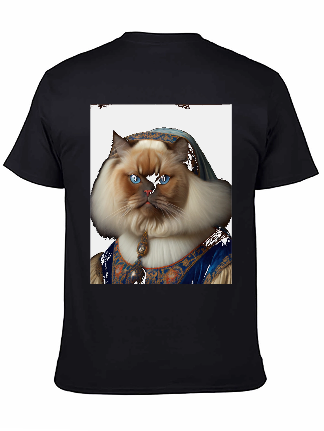 Black Renaissance Cat Portrait T-Shirt - Black view 4