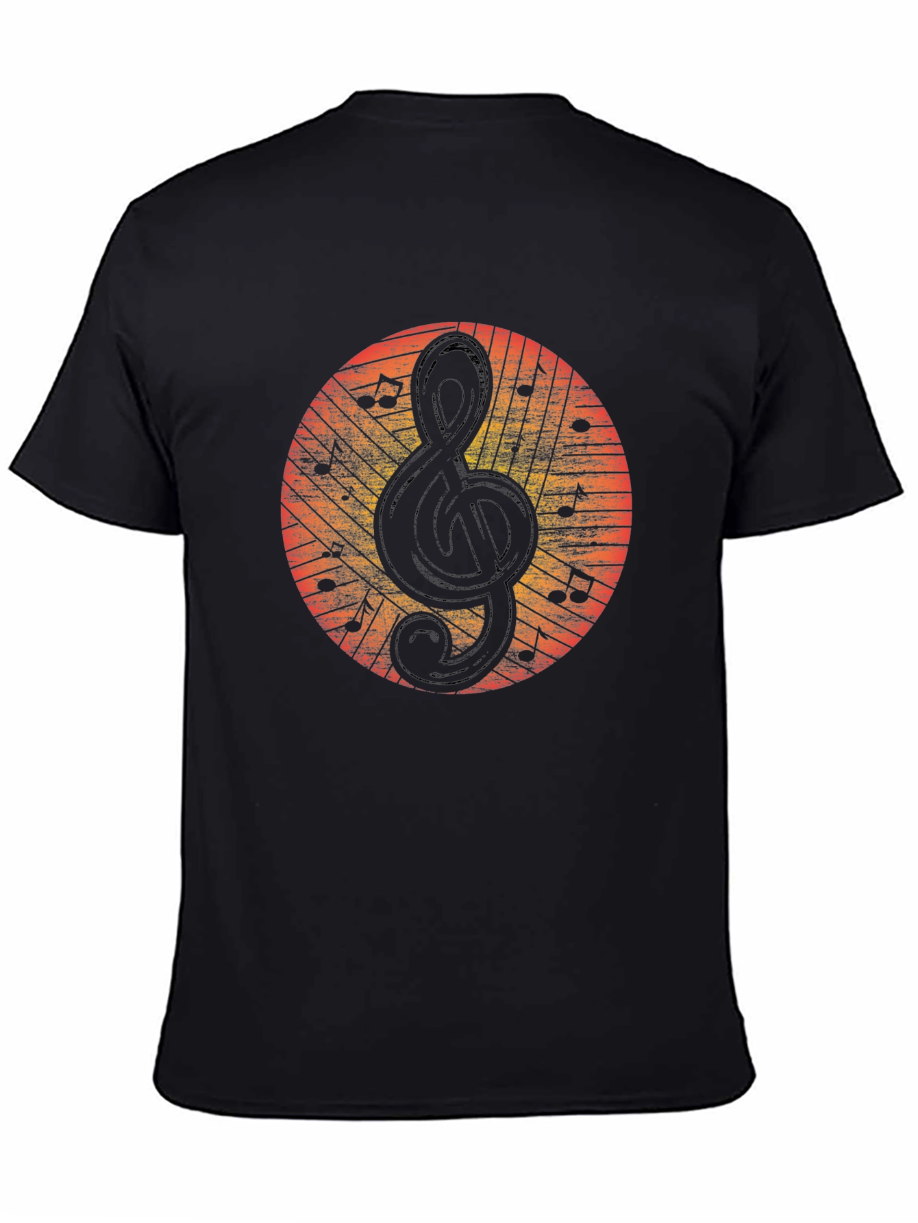 Black Retro Music Note Treble Clef Graphic T-Shirt view 4
