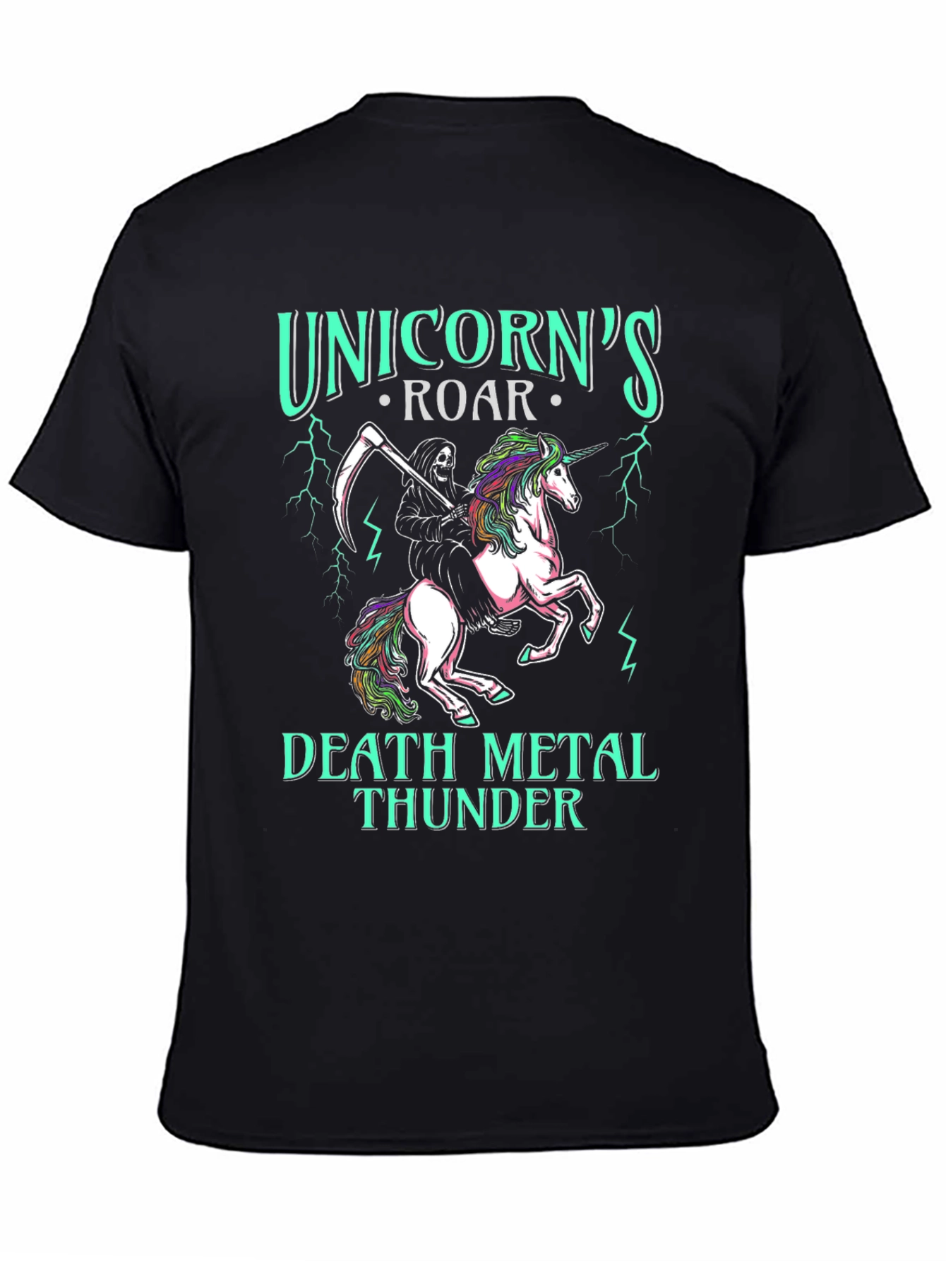 Black Unicorn's Roar Death Metal Thunder T-Shirt view 4