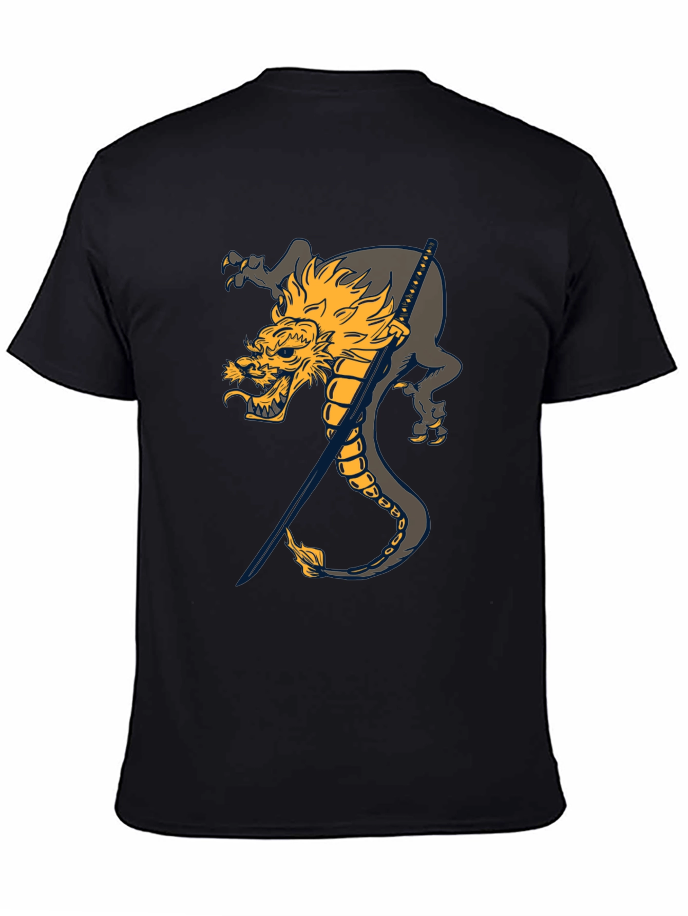 Black Dragon and Katana Black T-Shirt view 4