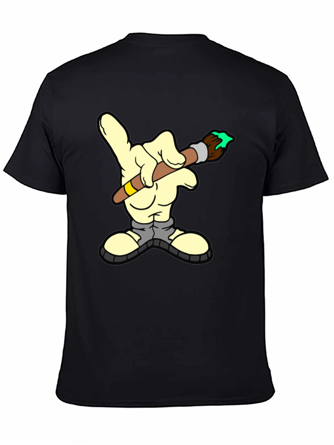 Black Cartoon Hand Painter Black T-Shirt view 4