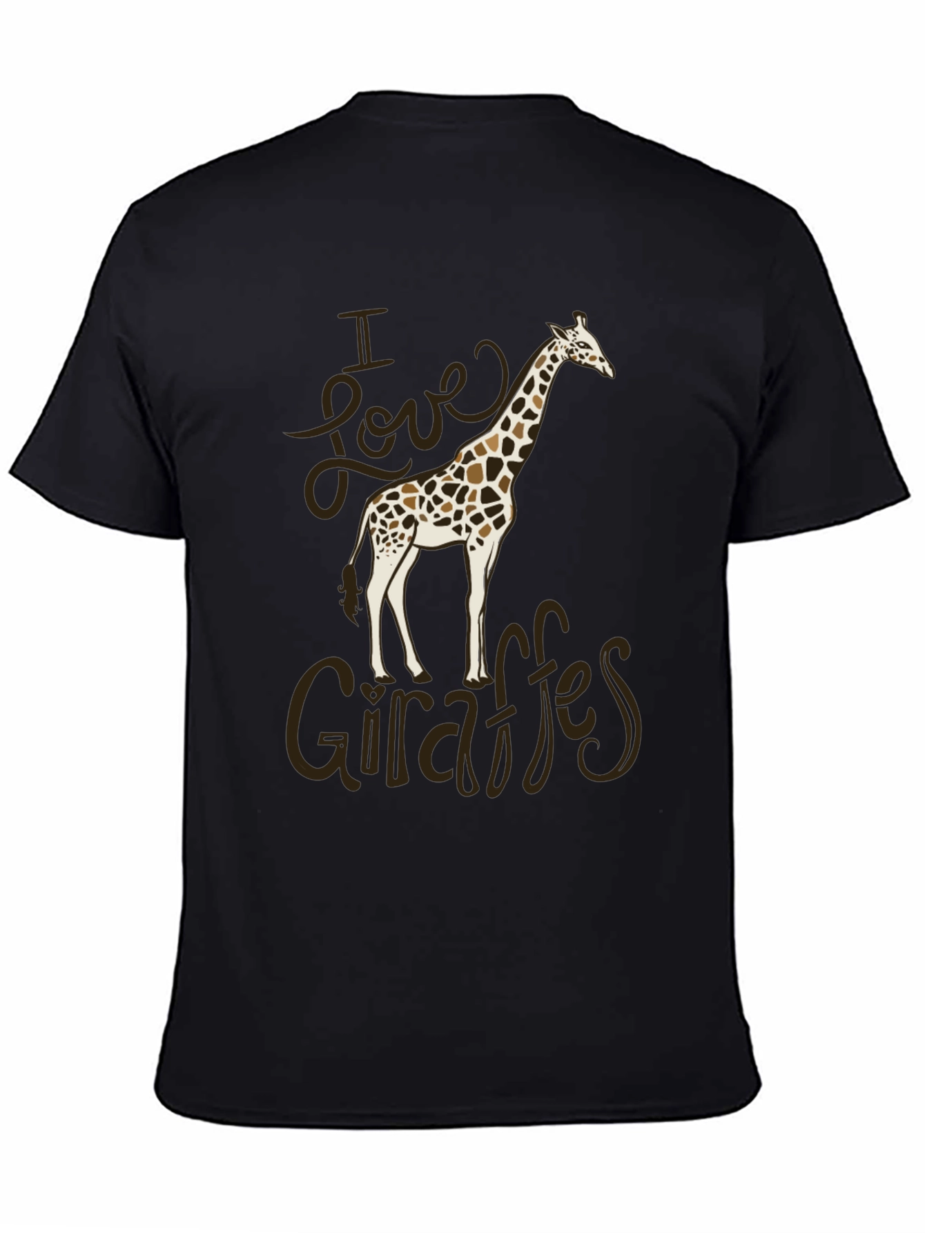 Black I Love Giraffes Black Cotton T-Shirt view 4