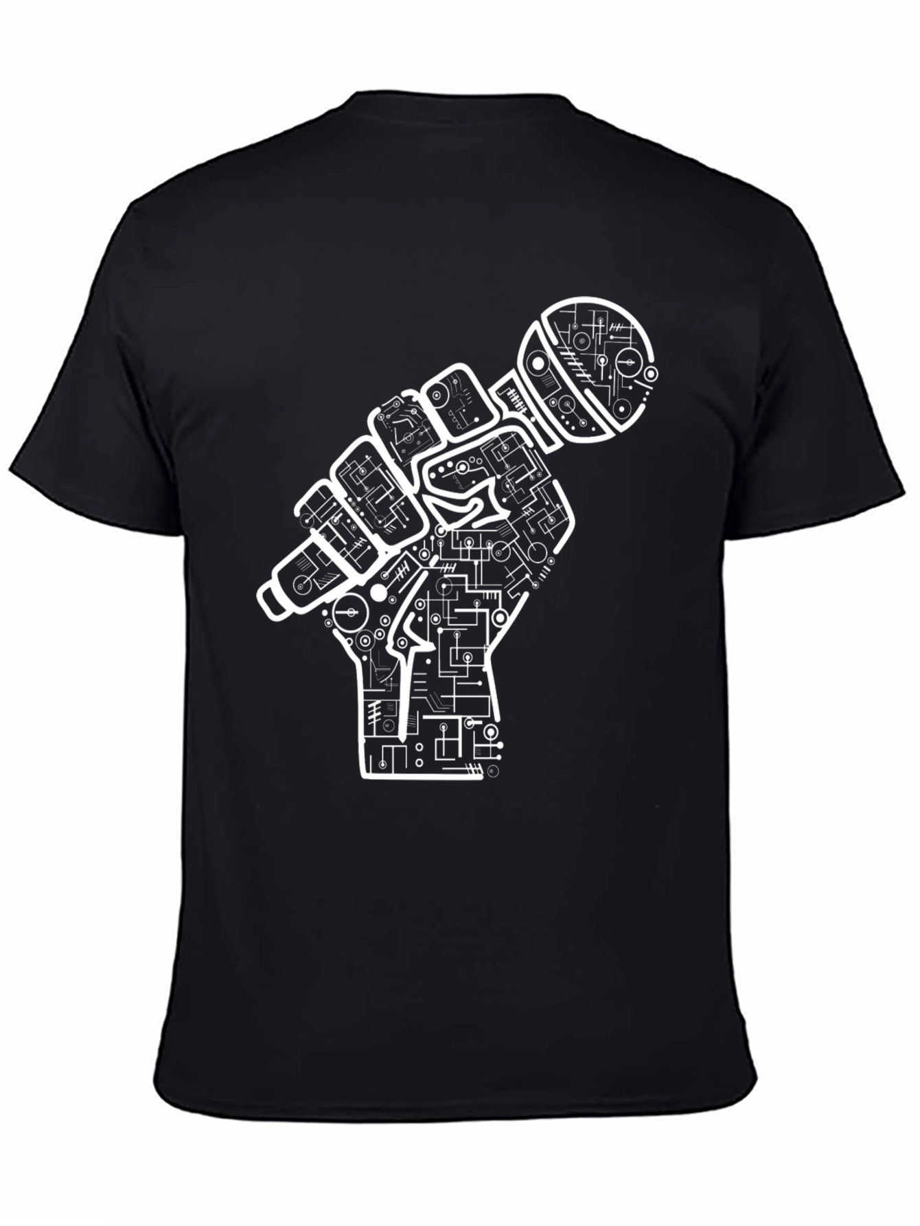Black Tech Microphone Fist Black T-Shirt view 4