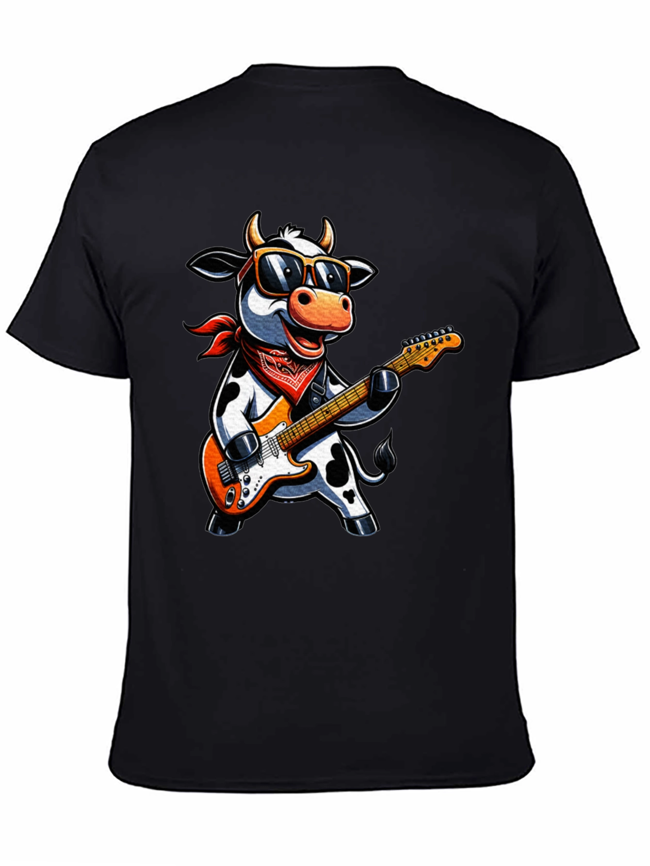 Black Cool Cow Guitarist Graphic Tee - Rock On! view 4