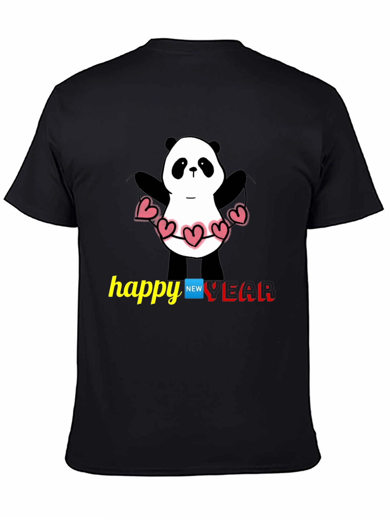 Black Happy New Year Panda T-Shirt - Black view 4