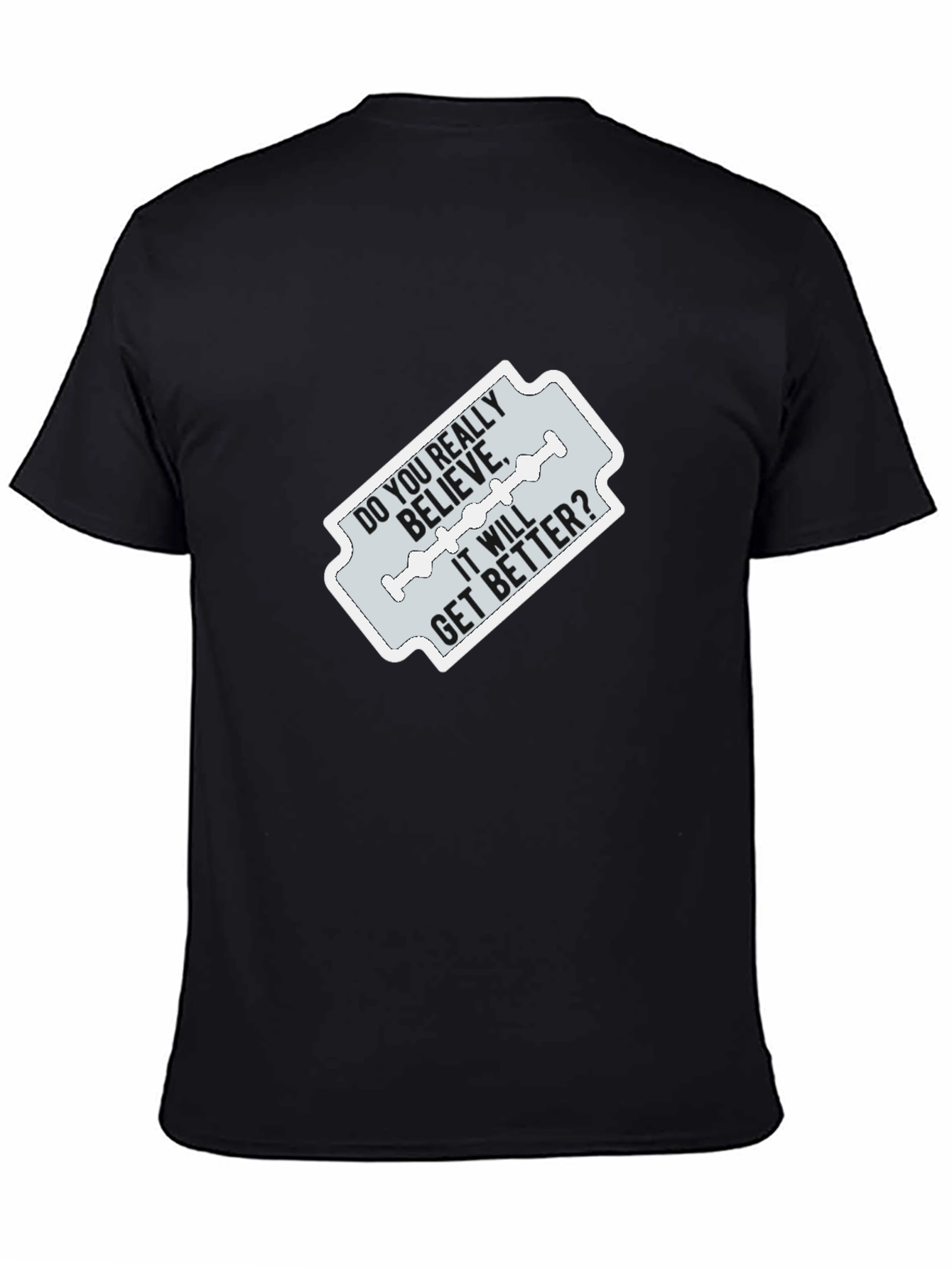 Black Edgy Graphic Tee - 'Do You Really Believe?' Design view 4