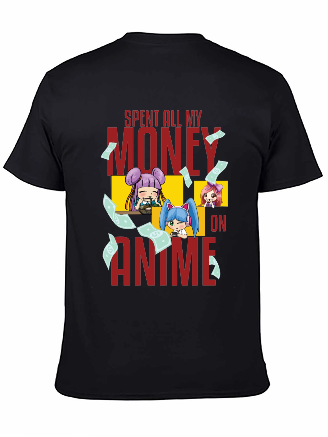 Black Anime Fan T-Shirt - Spent All My Money On Anime Graphic Tee view 4