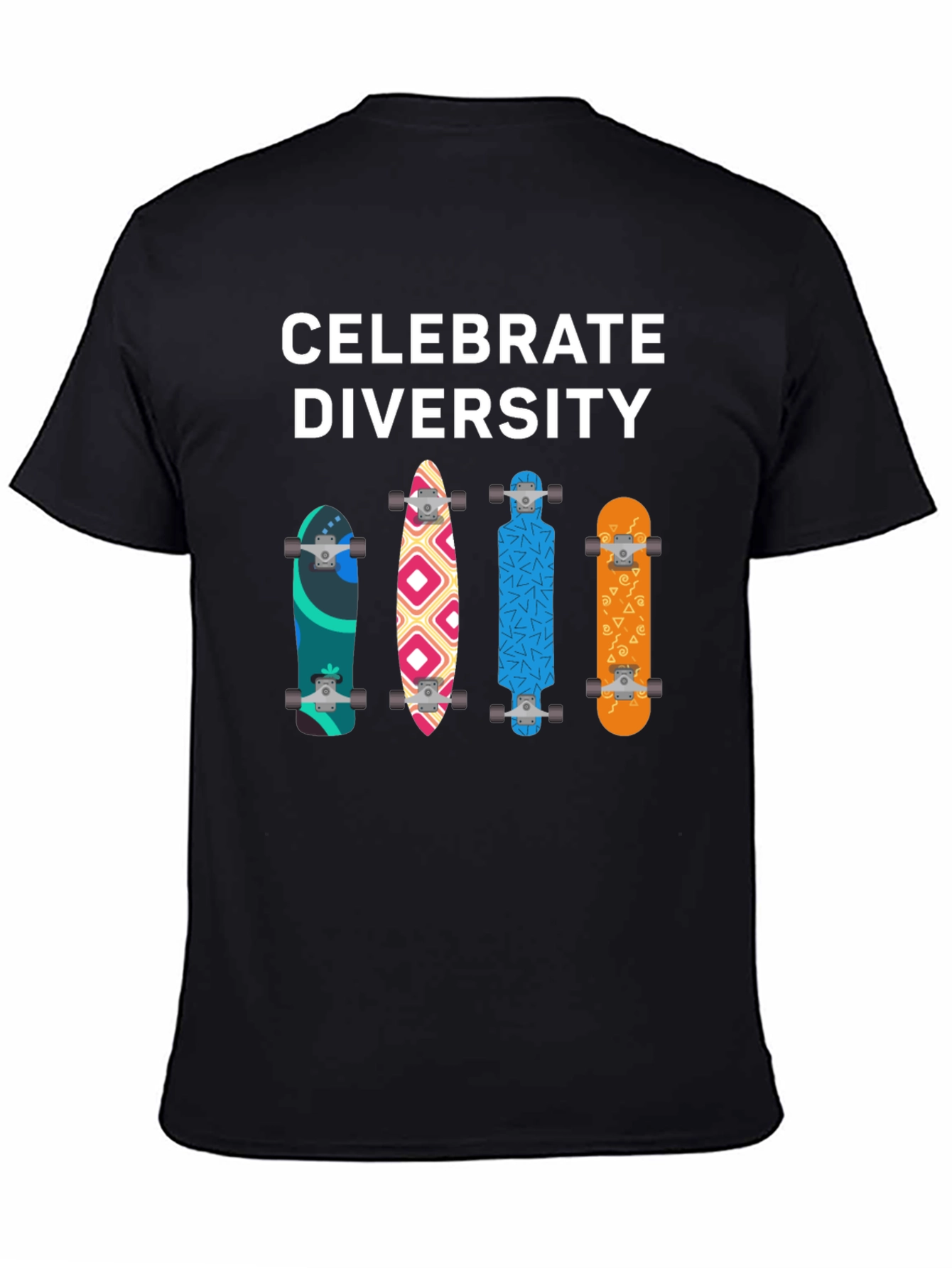 Black Celebrate Diversity Skateboard Graphic T-Shirt view 4