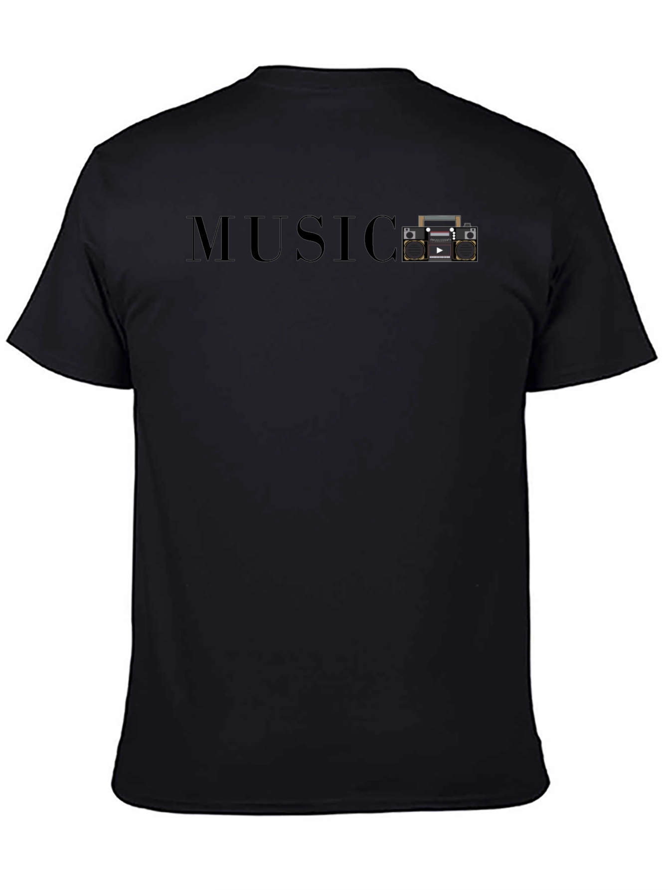 Black Retro Boombox Music T-Shirt view 4