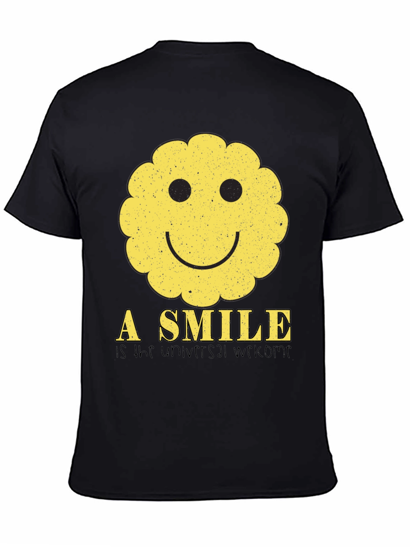 Black Smiley Face Graphic Tee - Universal Welcome T-Shirt view 4