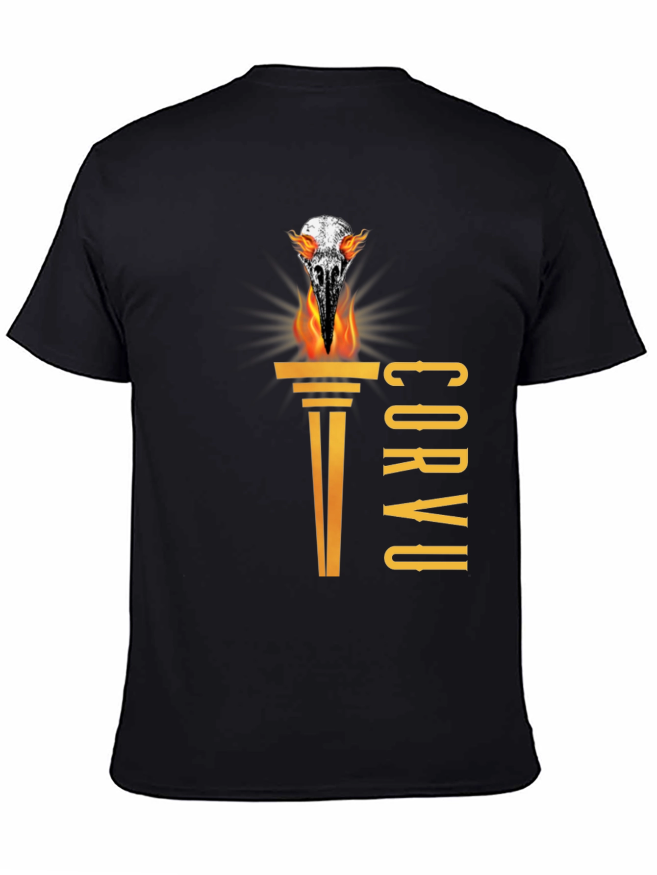 Black Corvus T-Shirt - Bird Skull on Fire view 4
