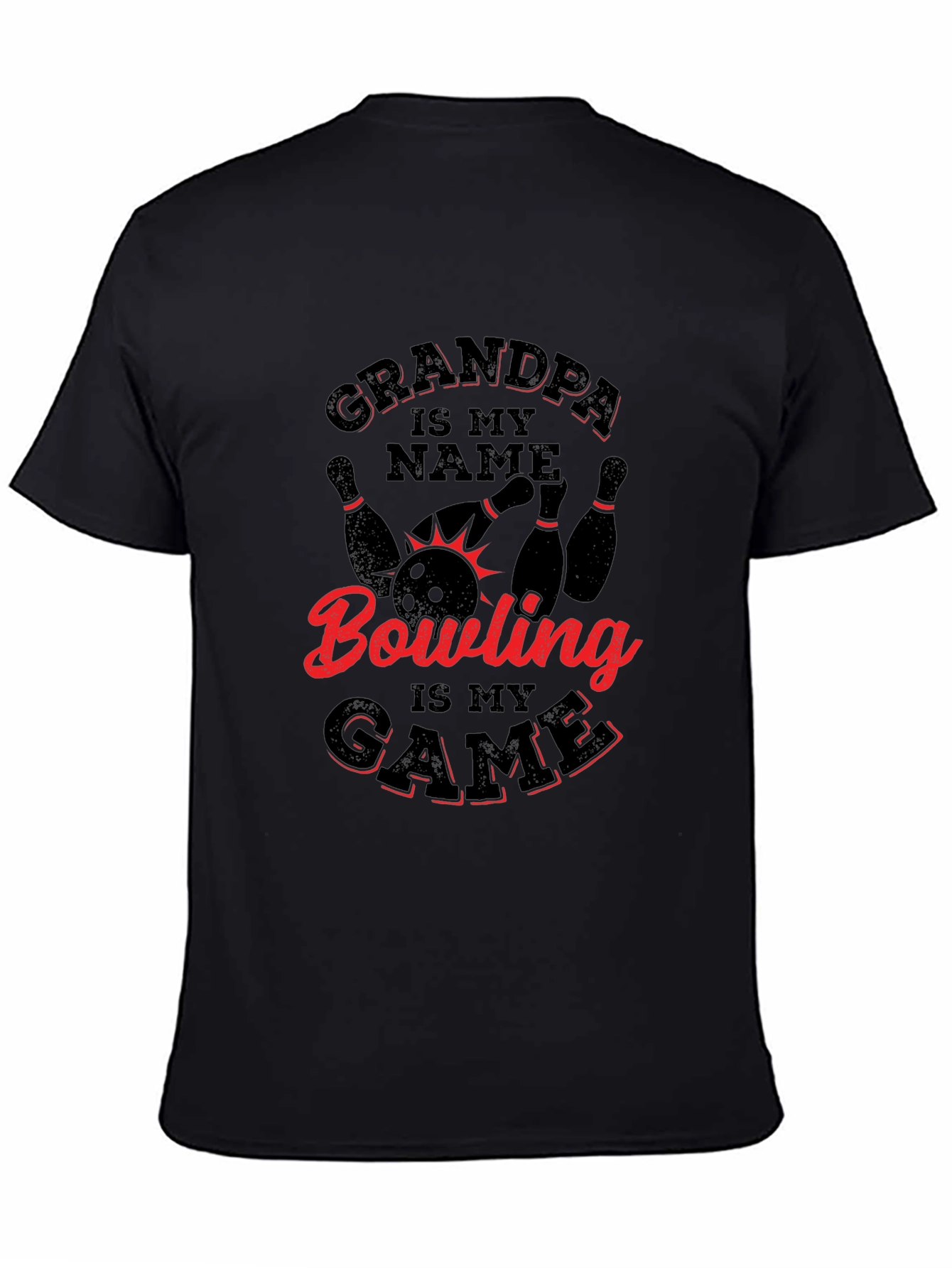 Black Grandpa Bowling T-Shirt -  Red & Black Design view 4