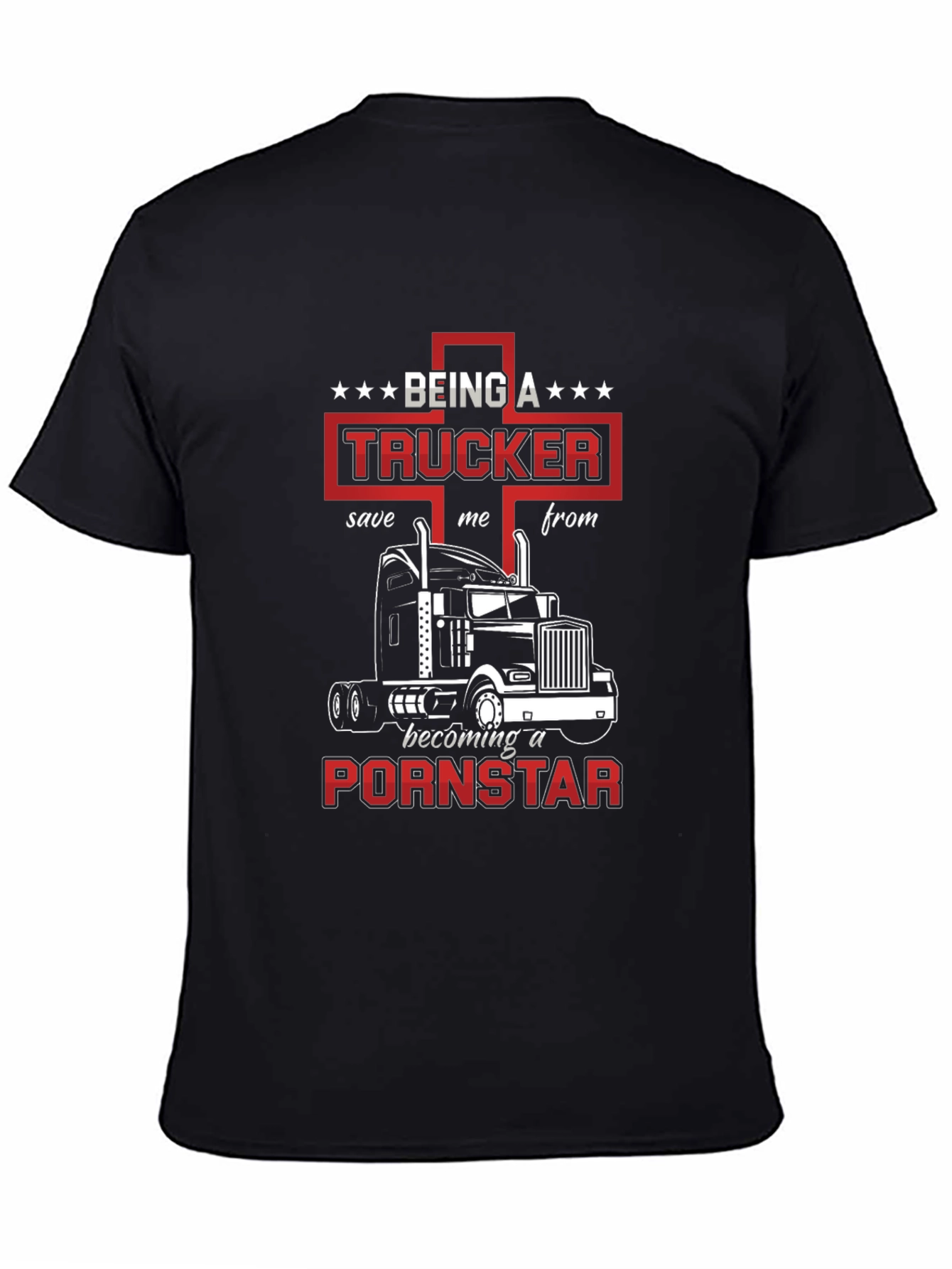 Black Trucker T-Shirt: Save Me From Becoming A Pornstar view 4