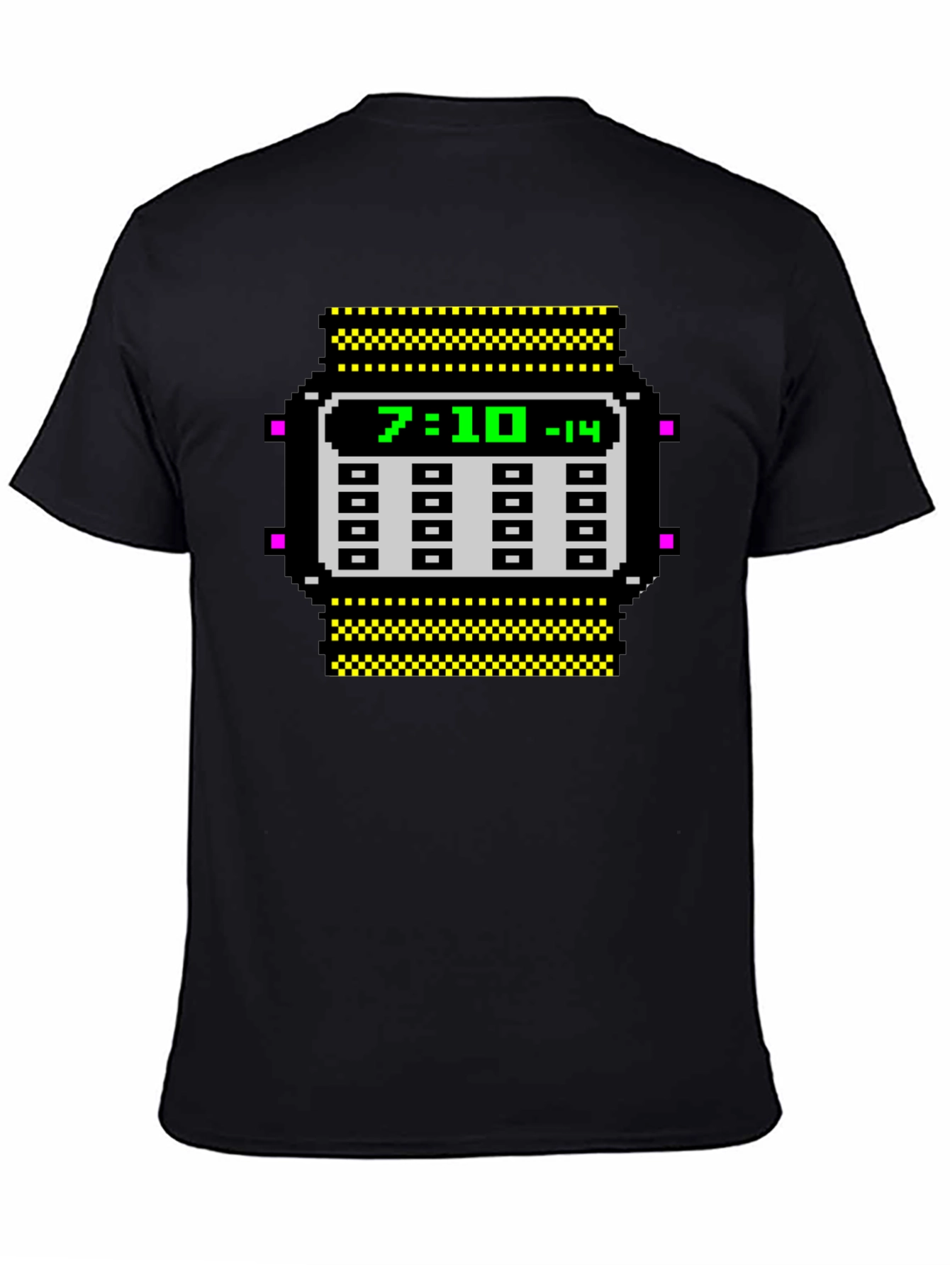 Black Retro Pixel Watch T-Shirt - Geeky Timepiece Design view 4