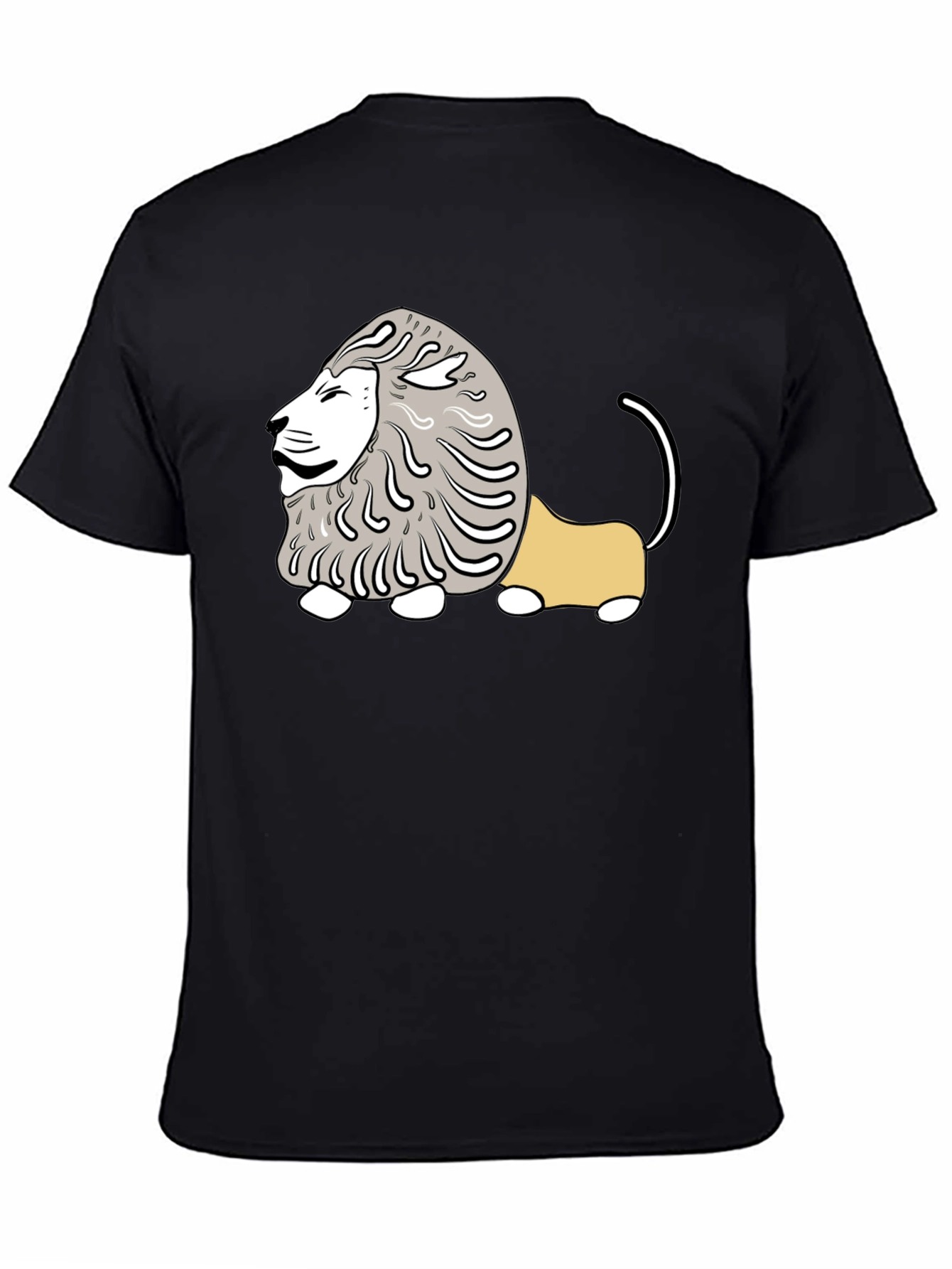 Black Cartoon Lion Graphic Tee - Casual Black T-Shirt view 4