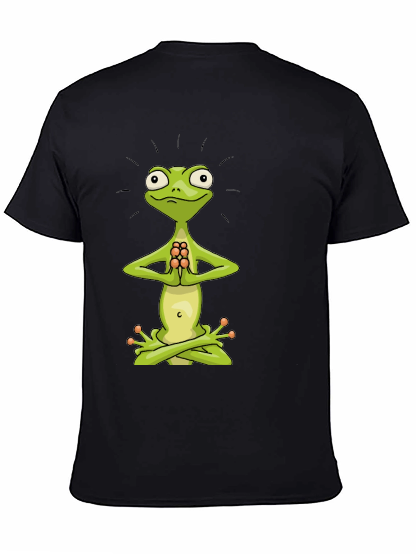 Black Zen Frog Tee - Meditating Cartoon Frog T-Shirt view 4