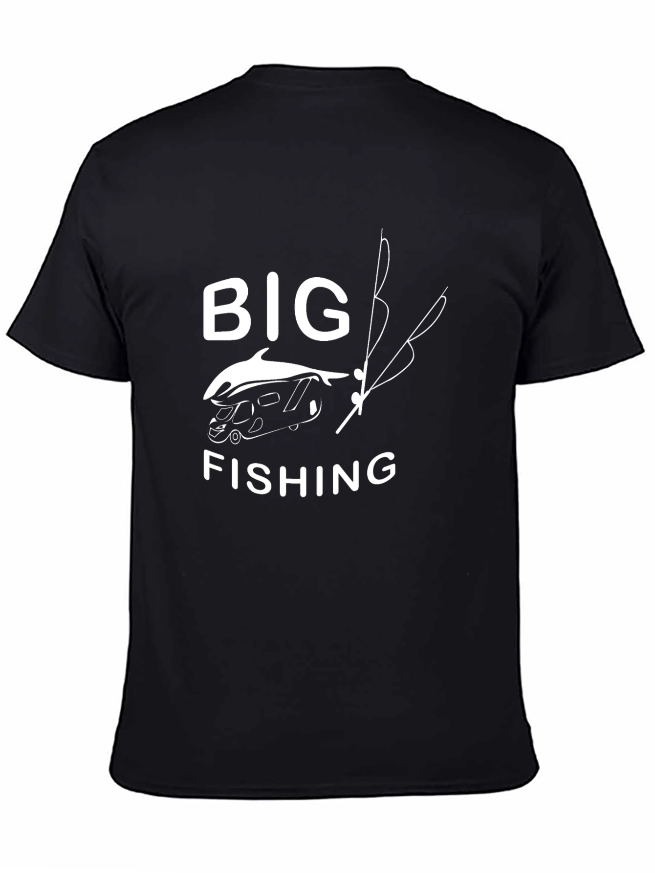 Black Big Fishing T-Shirt - Novelty Graphic Tee view 4