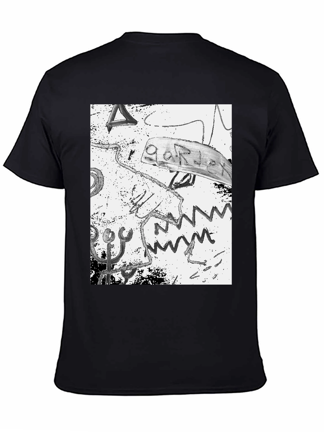 Black Abstract Graphic Print Black Cotton T-Shirt view 4