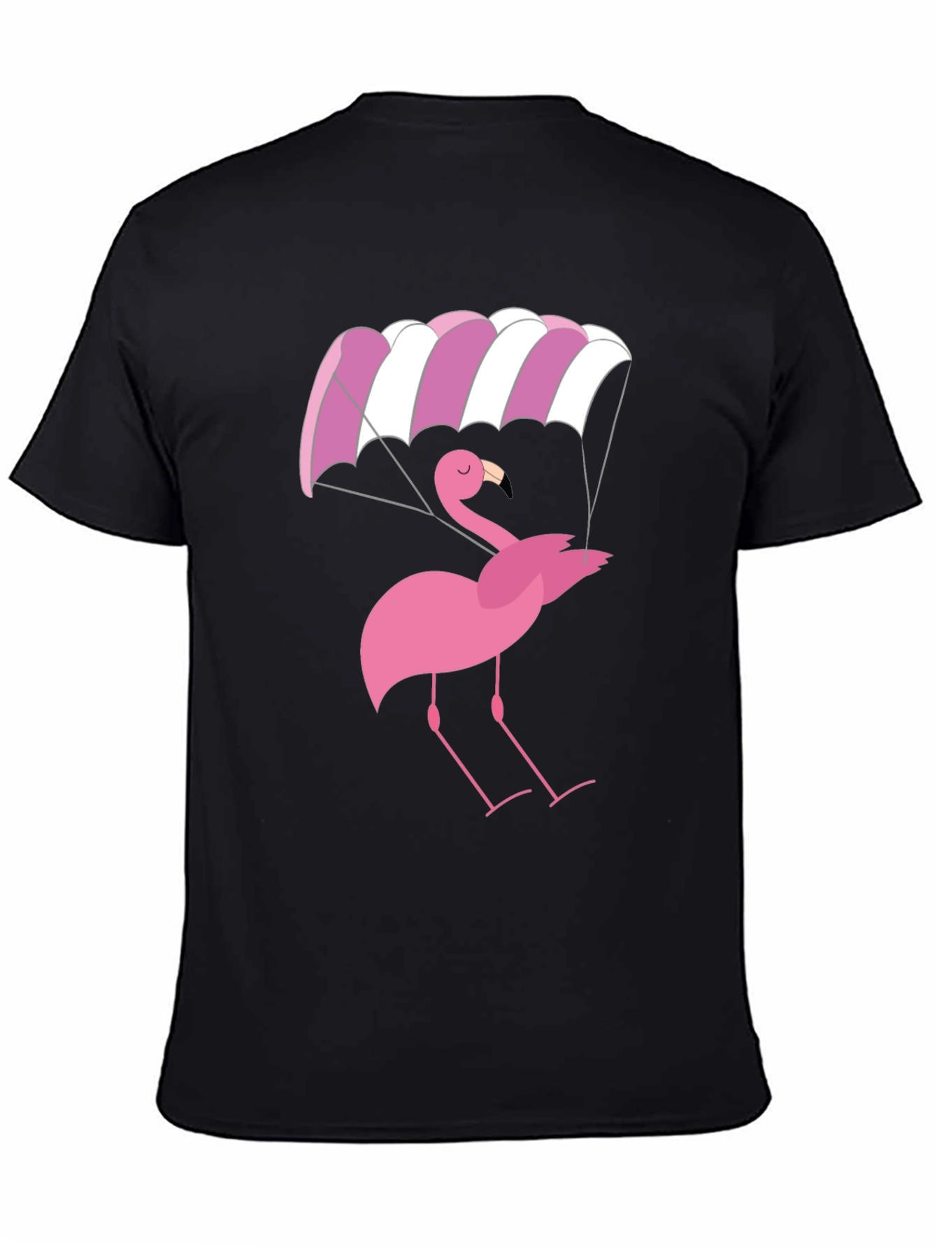 Black Pink Flamingo Parachute Black T-Shirt view 4