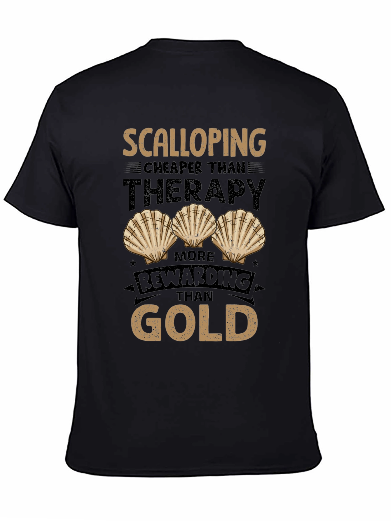 Black Scalloping Therapy T-Shirt Funny Fisherman Tee view 4